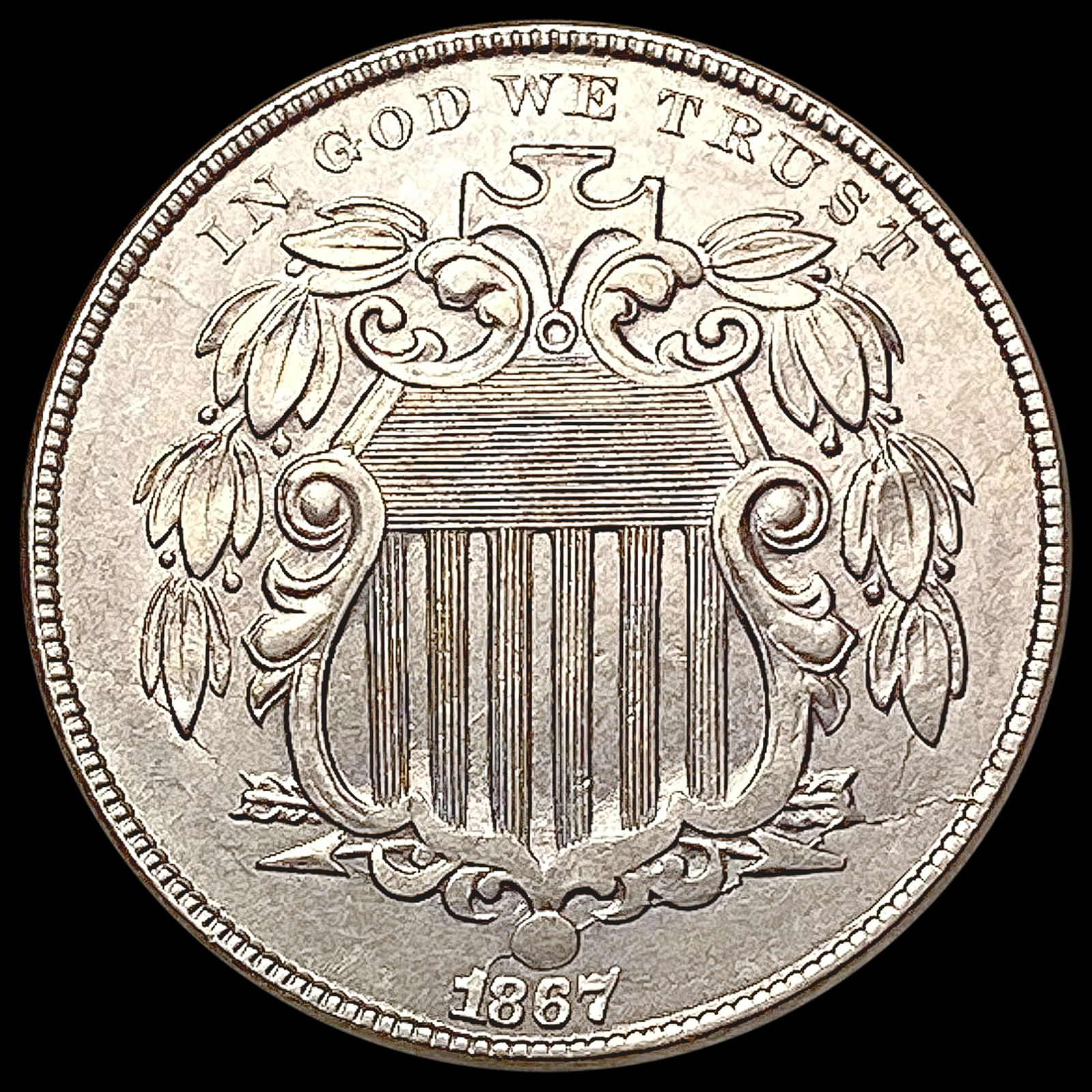 1867 No Rays Shield Nickel CLOSELY UNCIRCULATED (1 of 2)