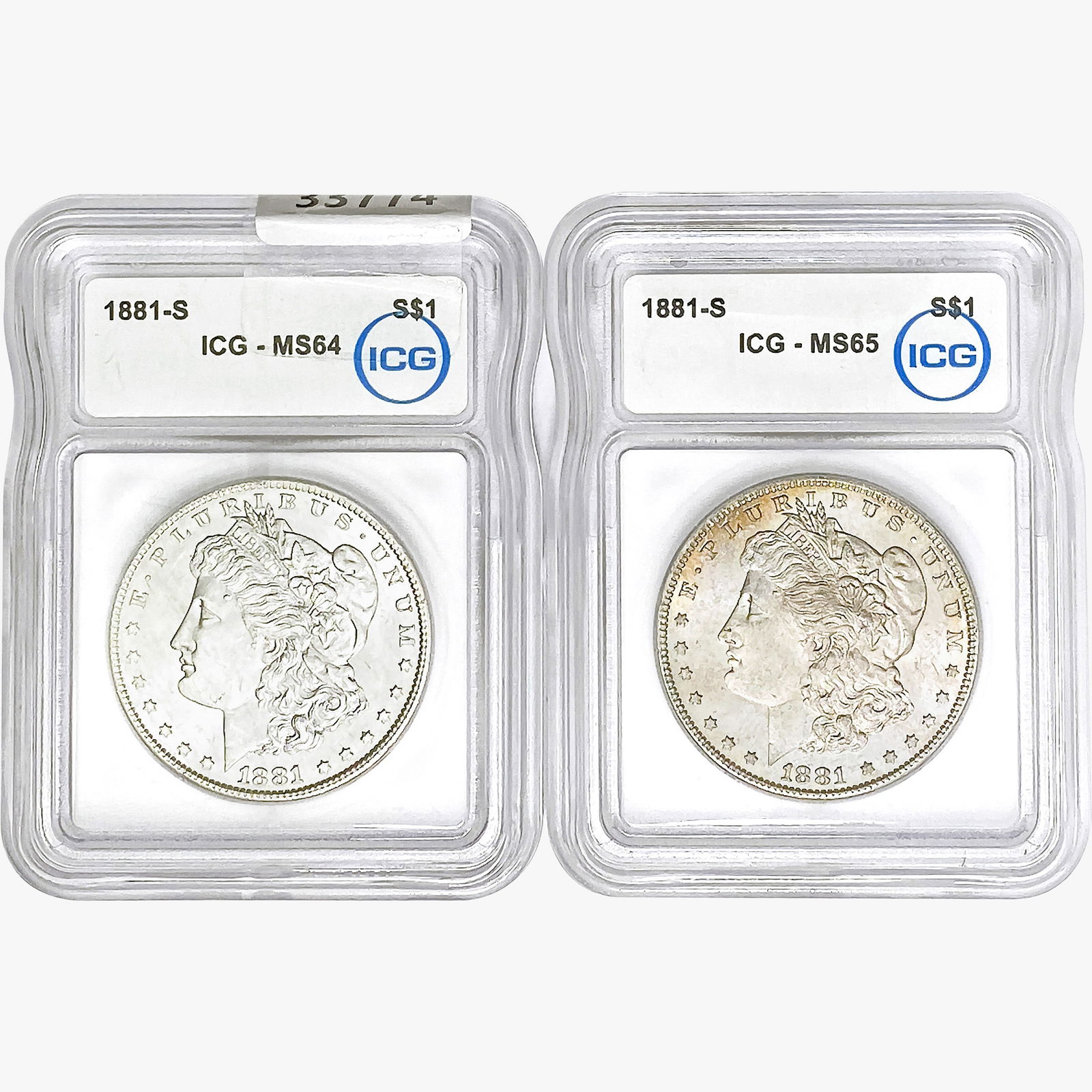 [2]1881-S Morgan Silver Dollar ICG MS64-65 (1 of 2)