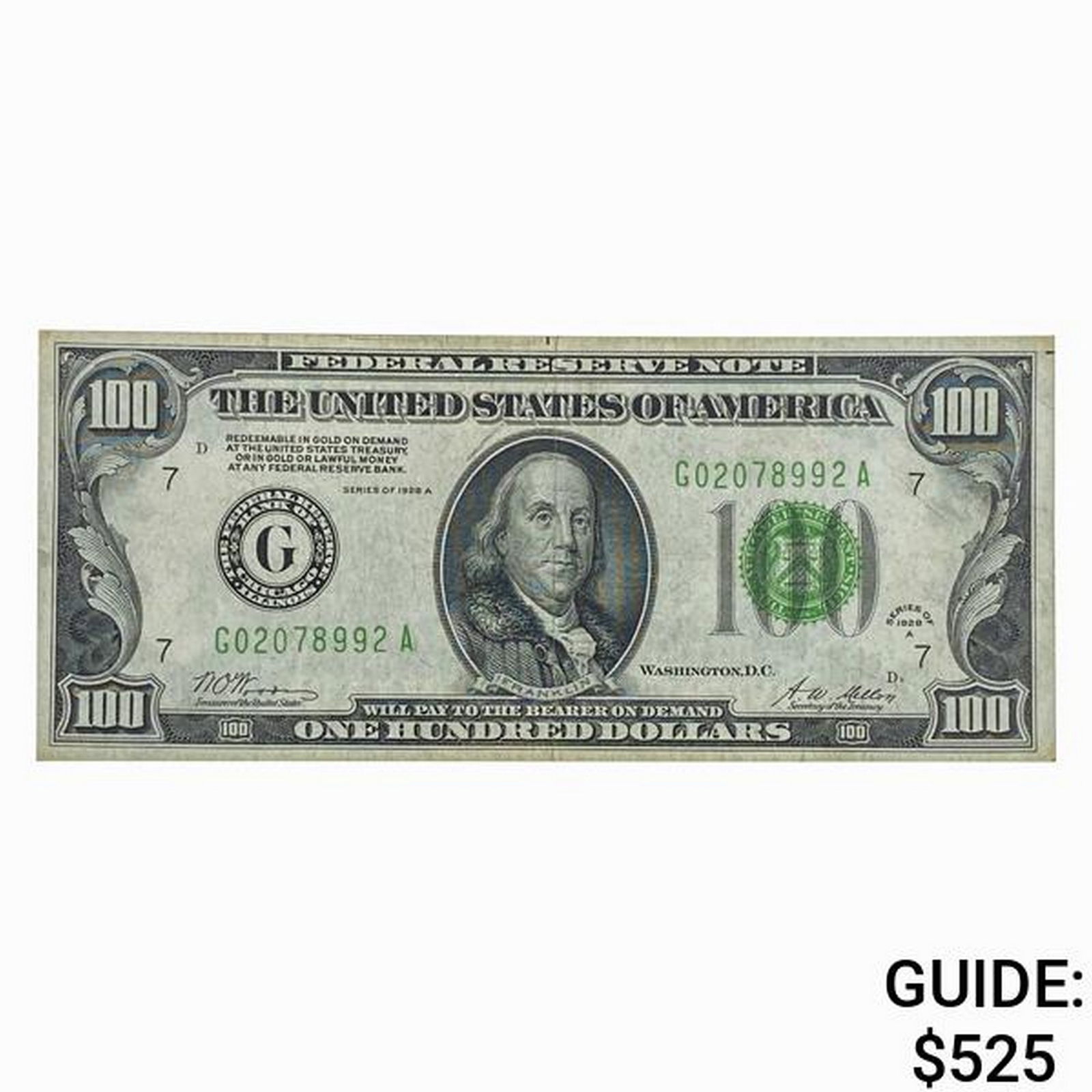 FR. 2151-G 1928-A $100 ONE HUNDRED DOLLARS GOLD ON DEMAND FRN FEDERAL RESERVE NOTE CHICAGO, IL VERY (1 of 2)