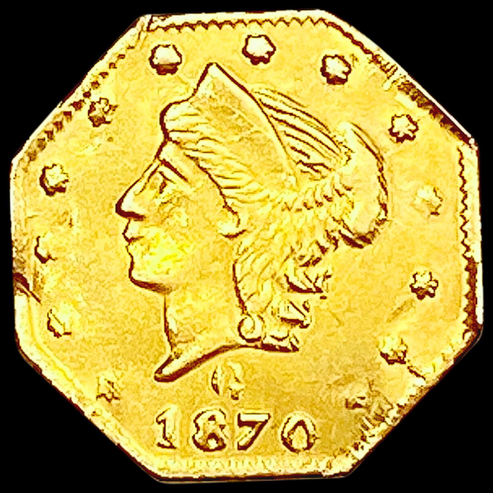 1870 BG-763 Octagonal California Gold Quarter UNCIRCULATED (1 of 2)