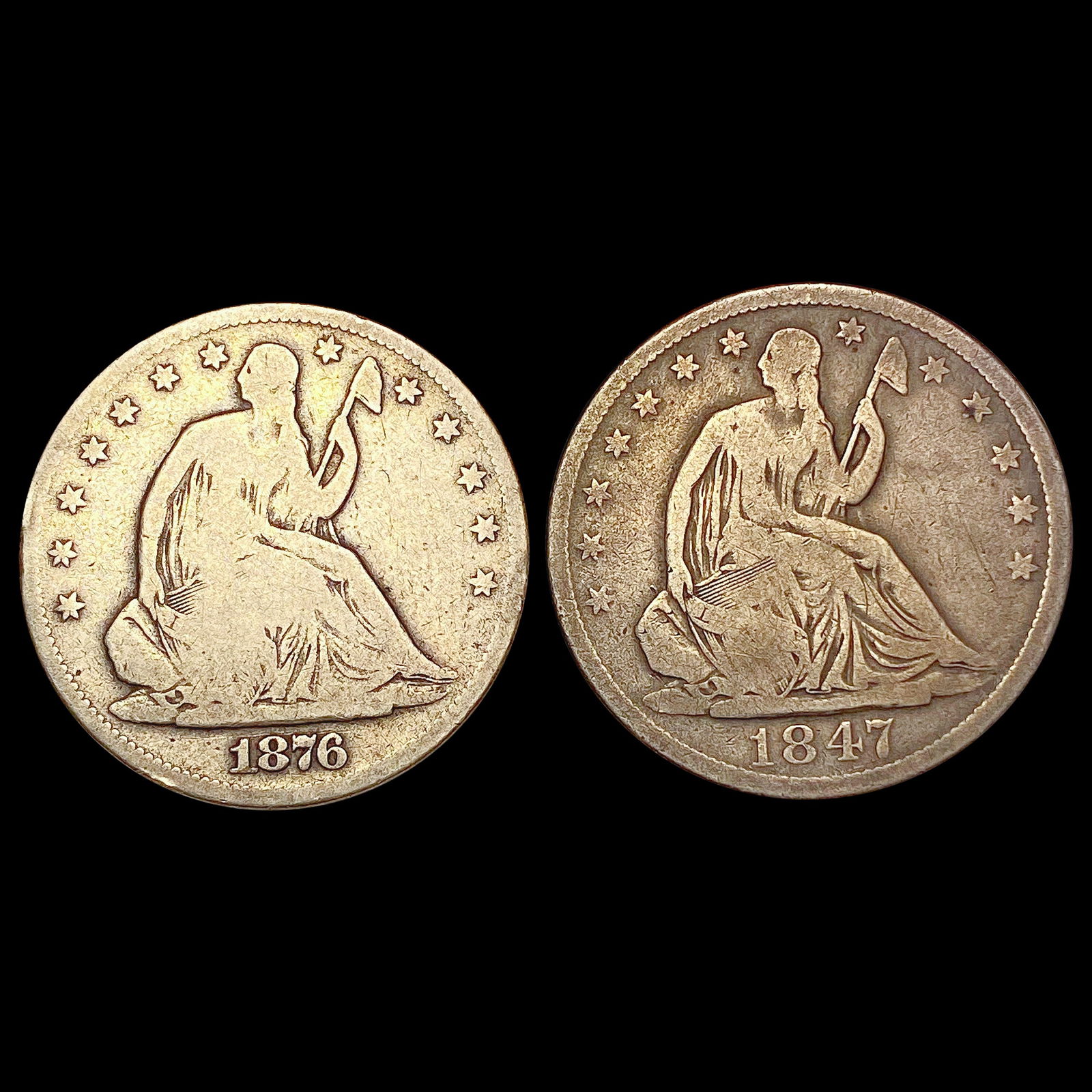[2] 1847-O&1876-S Seated Liberty Half Dollar LIGHTLY CIRCULATED (1 of 2)