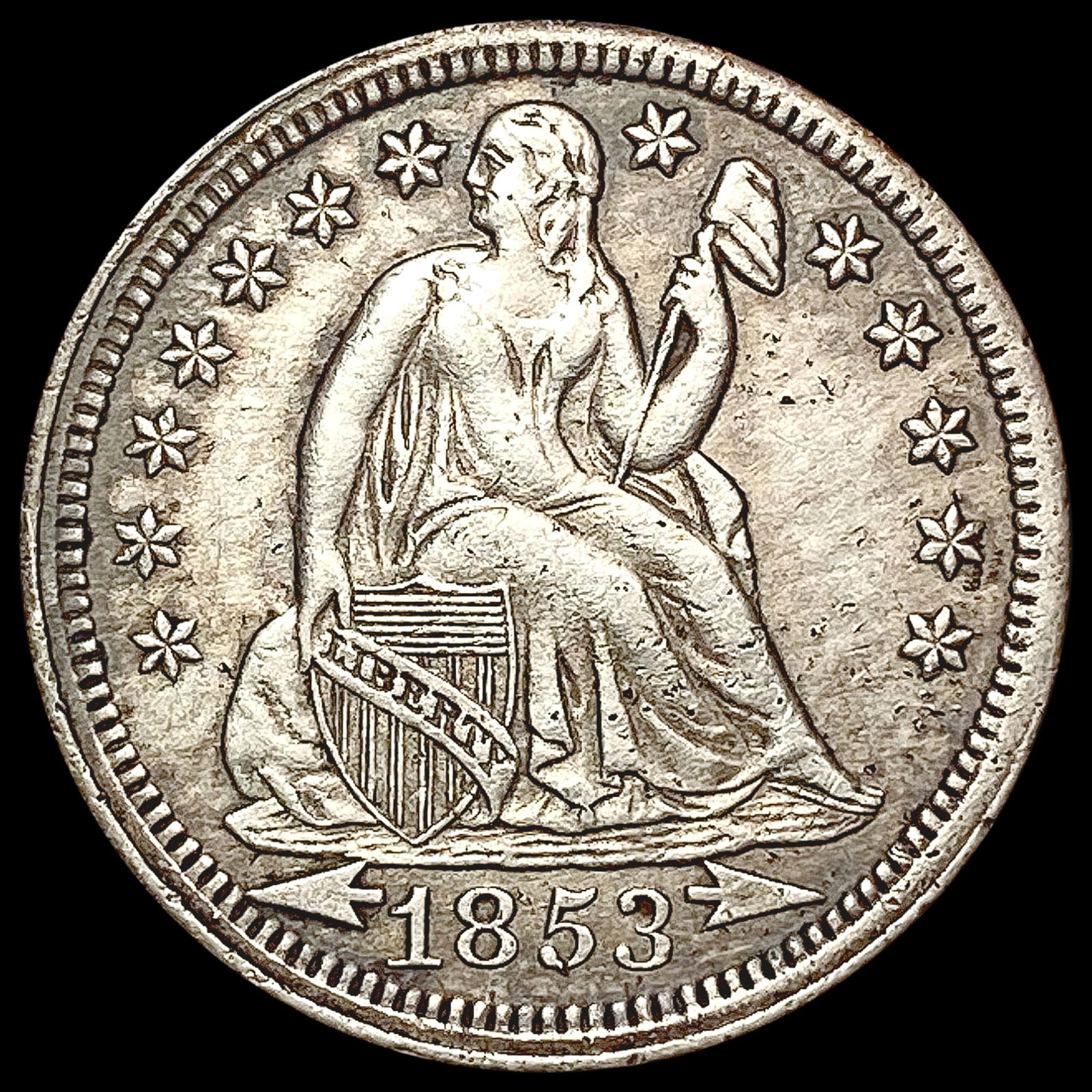 1853 Arrows Seated Liberty Dime LIGHTLY CIRCULATED (1 of 2)