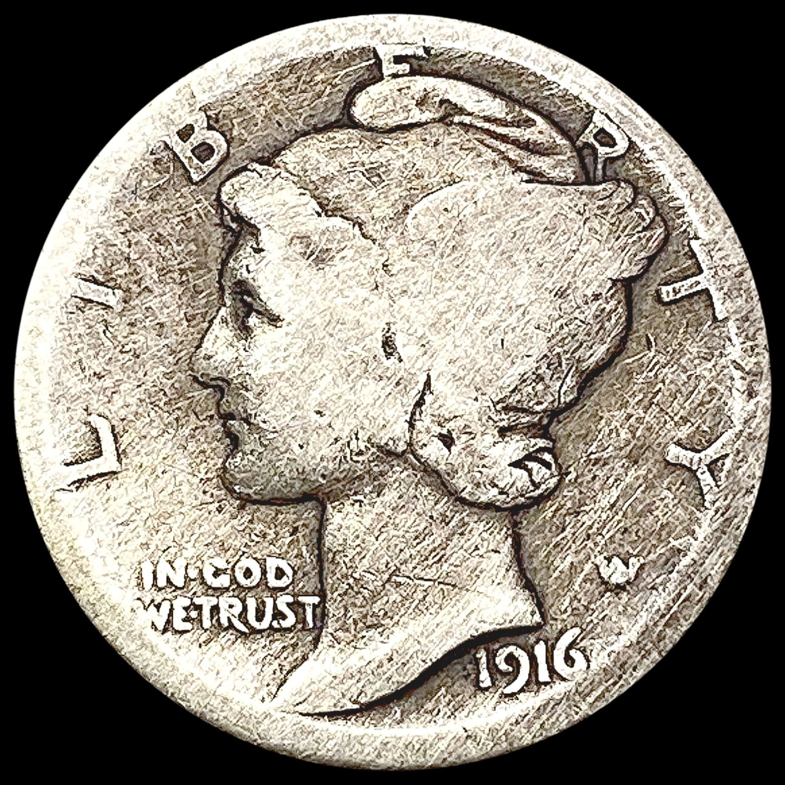 1916-D Mercury Dime NICELY CIRCULATED (1 of 2)