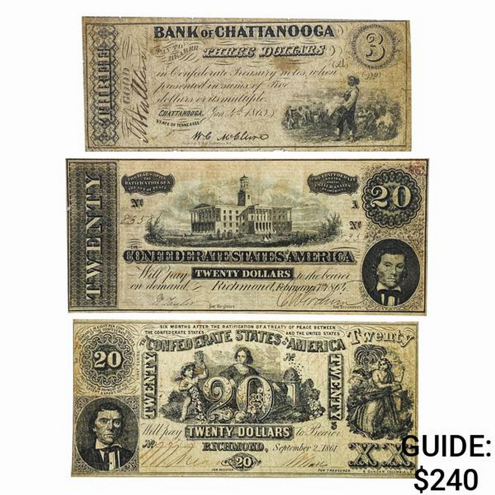 [3] 1861-1864 $3,$20 Lot of U.S. Currency (1 of 2)