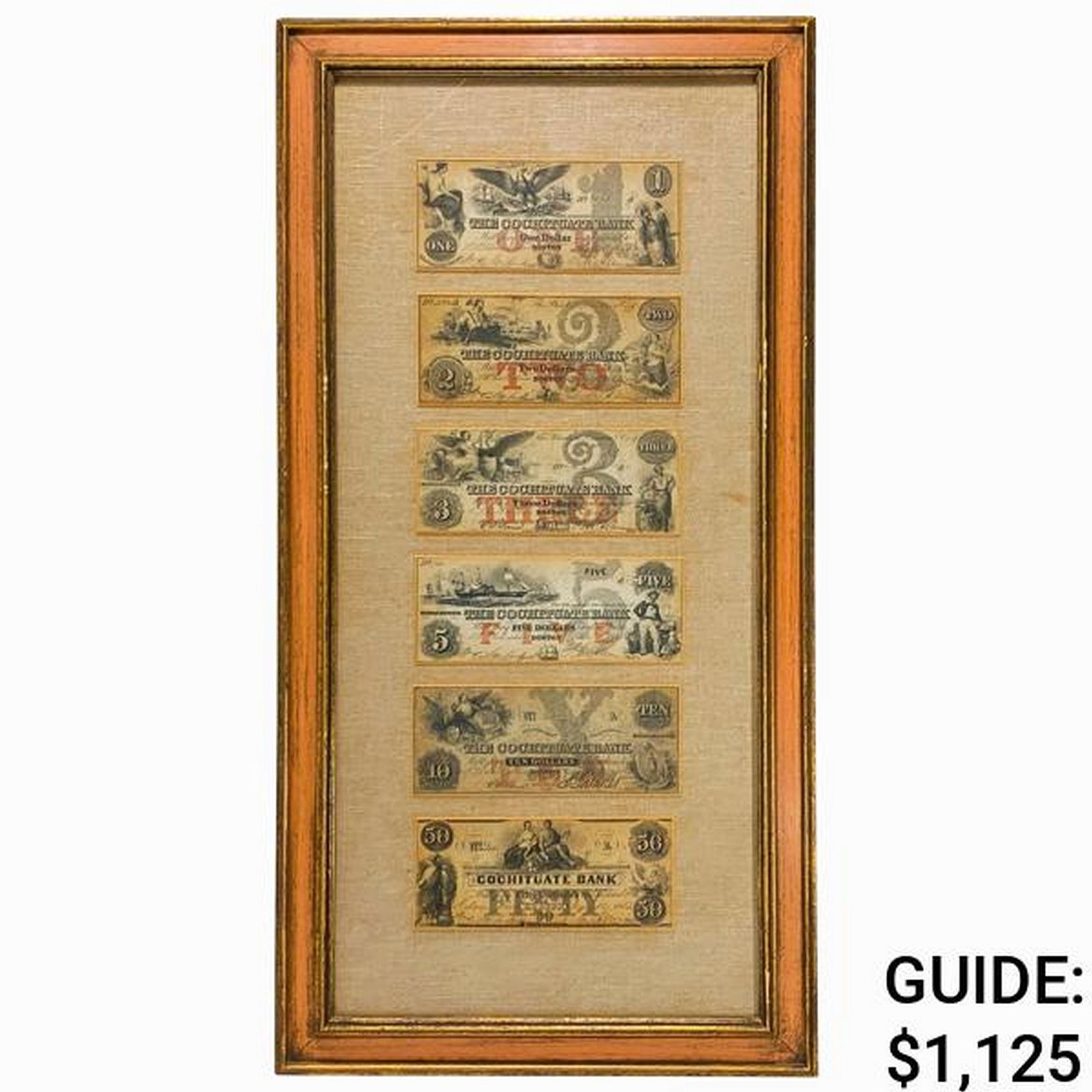 LOT OF (6) 1800s $1, $2, $3, $5, $10, $50 THE COCHITUATE BANK BOSTON, MA OBSOLETE CURRENCY NOTES (1 of 2)
