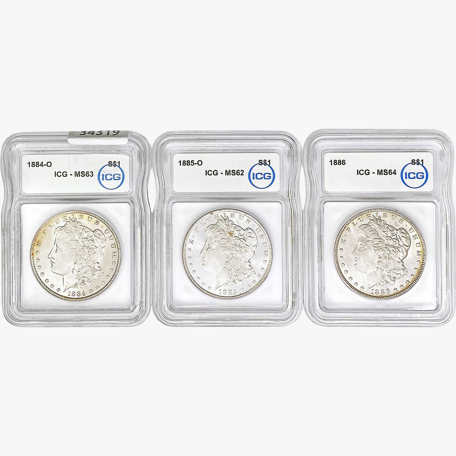 [3]1884-1886 Morgan Silver Dollar ICG MS62-64 (1 of 2)