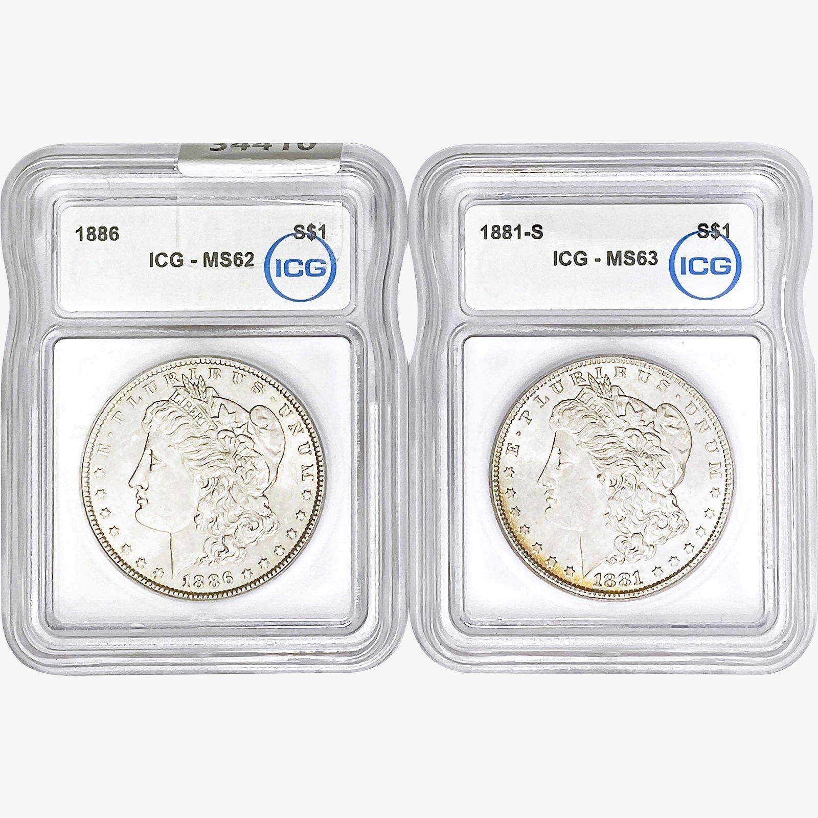 [2]1881-1886 Morgan Silver Dollar ICG MS62-63 (1 of 2)