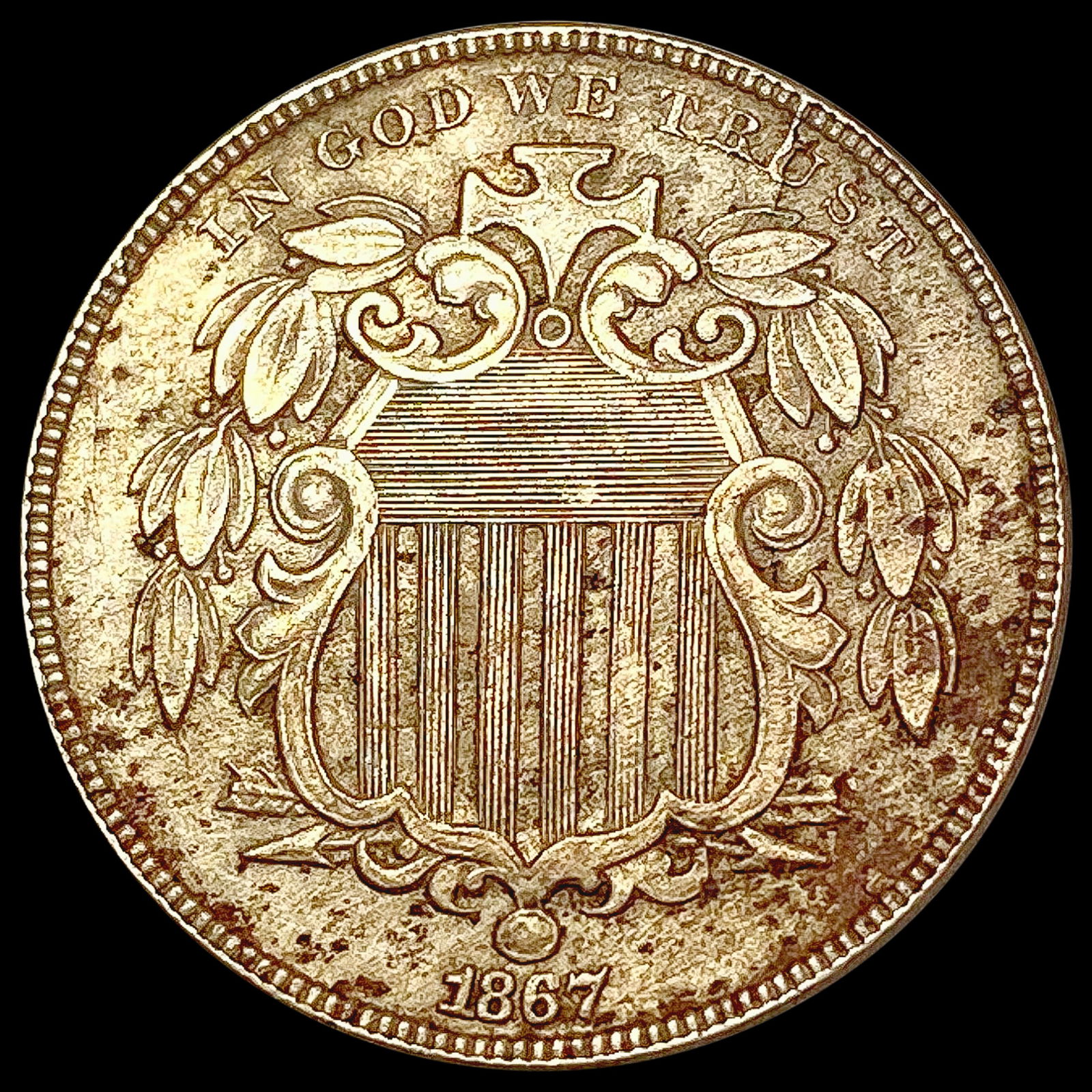 1867 No Rays Shield Nickel CLOSELY UNCIRCULATED (1 of 2)