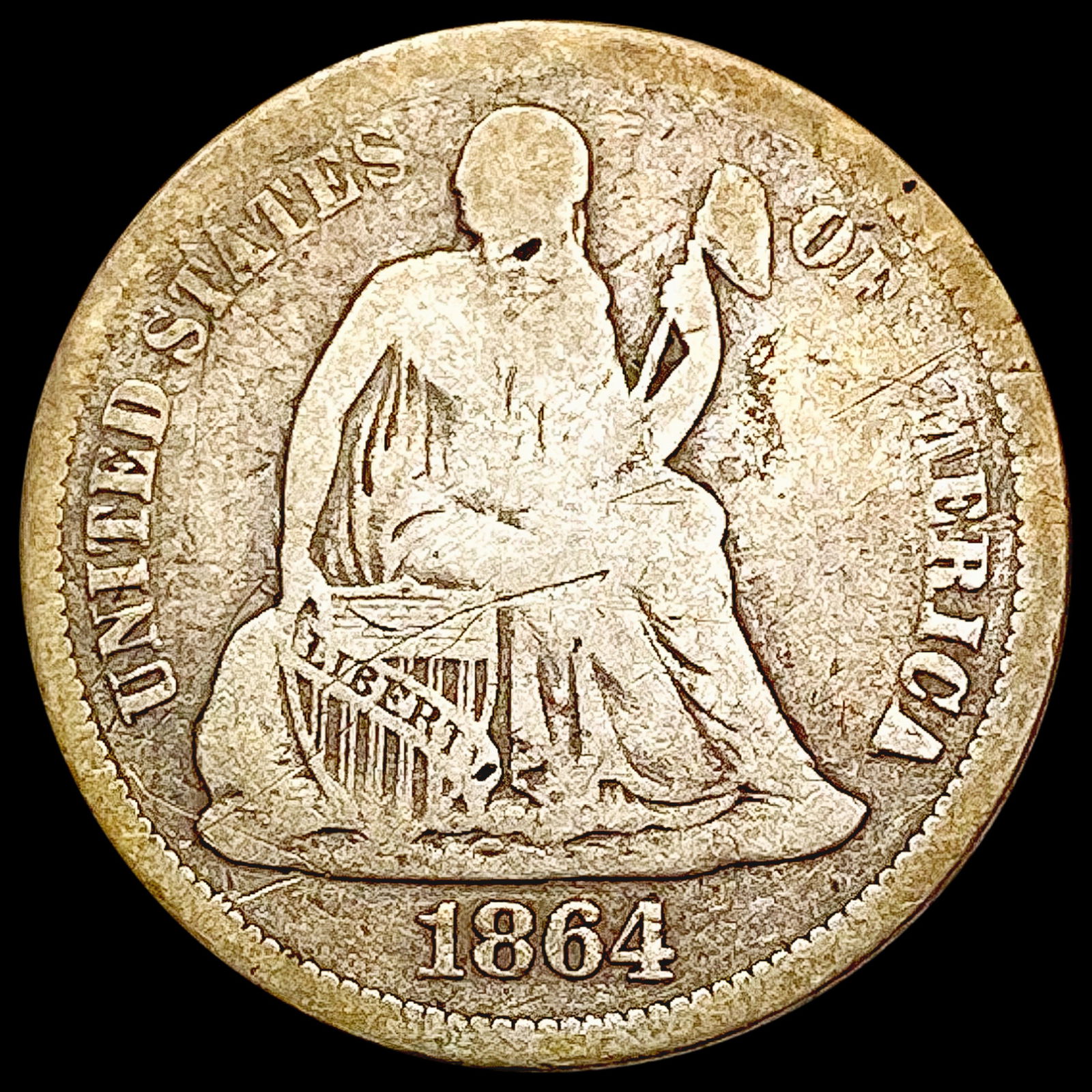 1864 Seated Liberty Dime NICELY CIRCULATED (1 of 2)