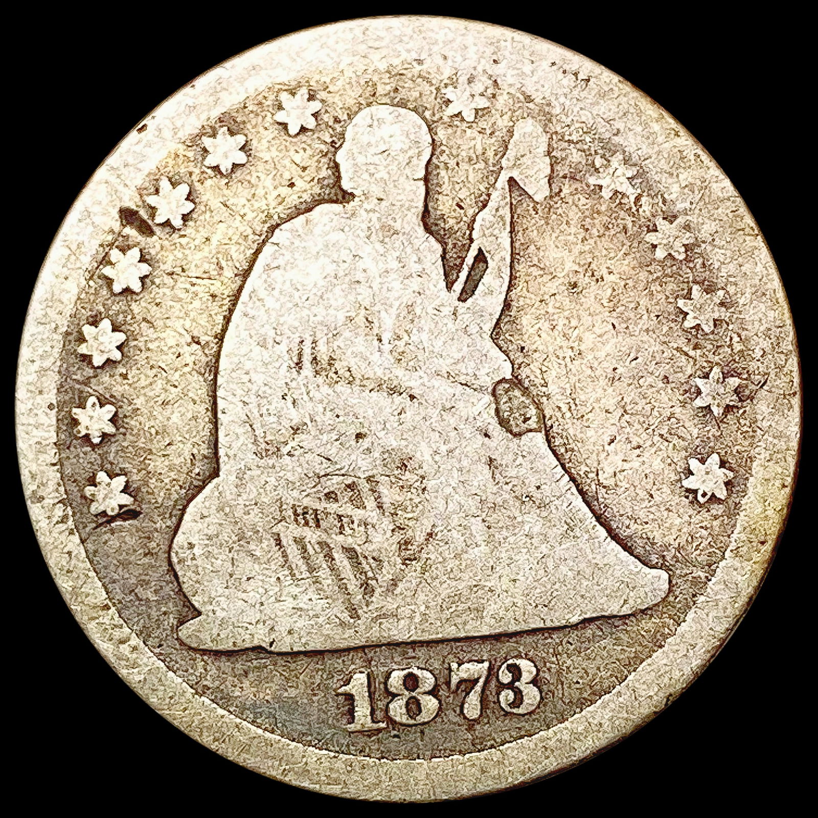 1873 CL 3 Seated Liberty Quarter NICELY CIRCULATED (1 of 2)