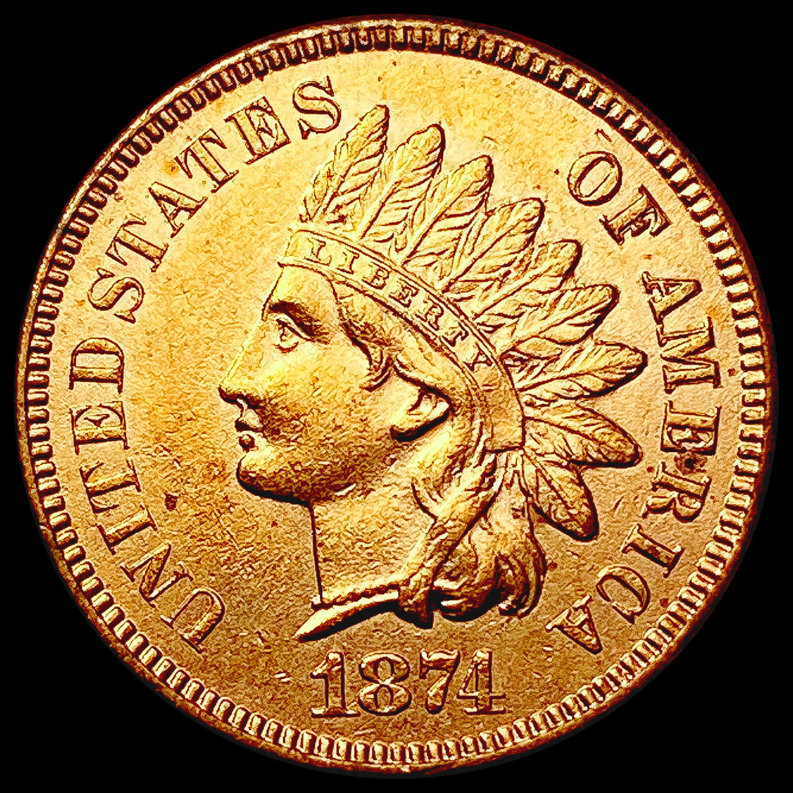 1874 RED Indian Head Cent UNCIRCULATED (1 of 2)