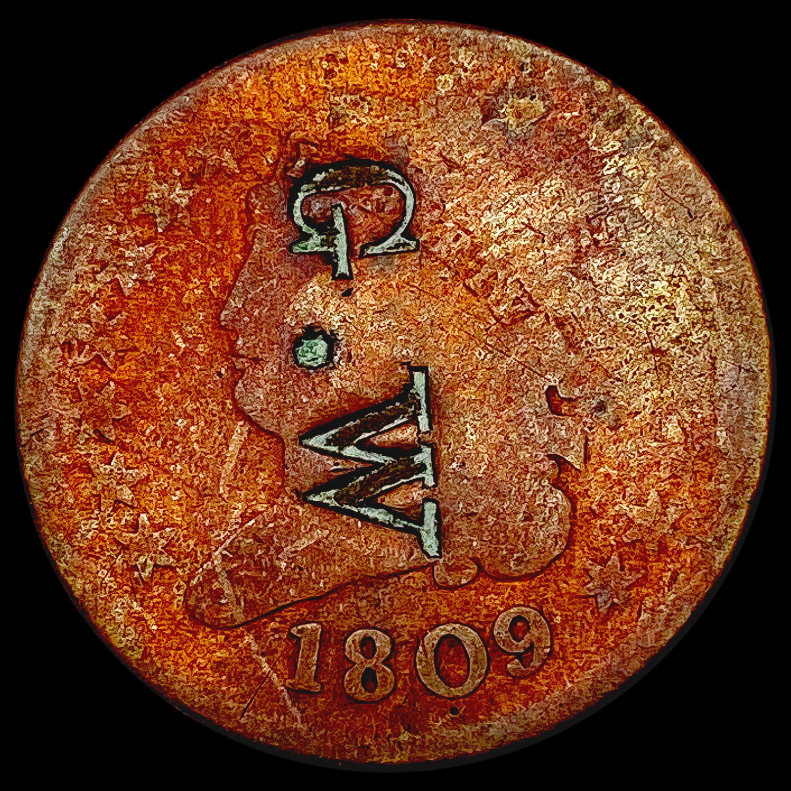 1809/6 Classic Head Half Cent Counter Stamped G.W. NICELY CIRCULATED (1 of 2)