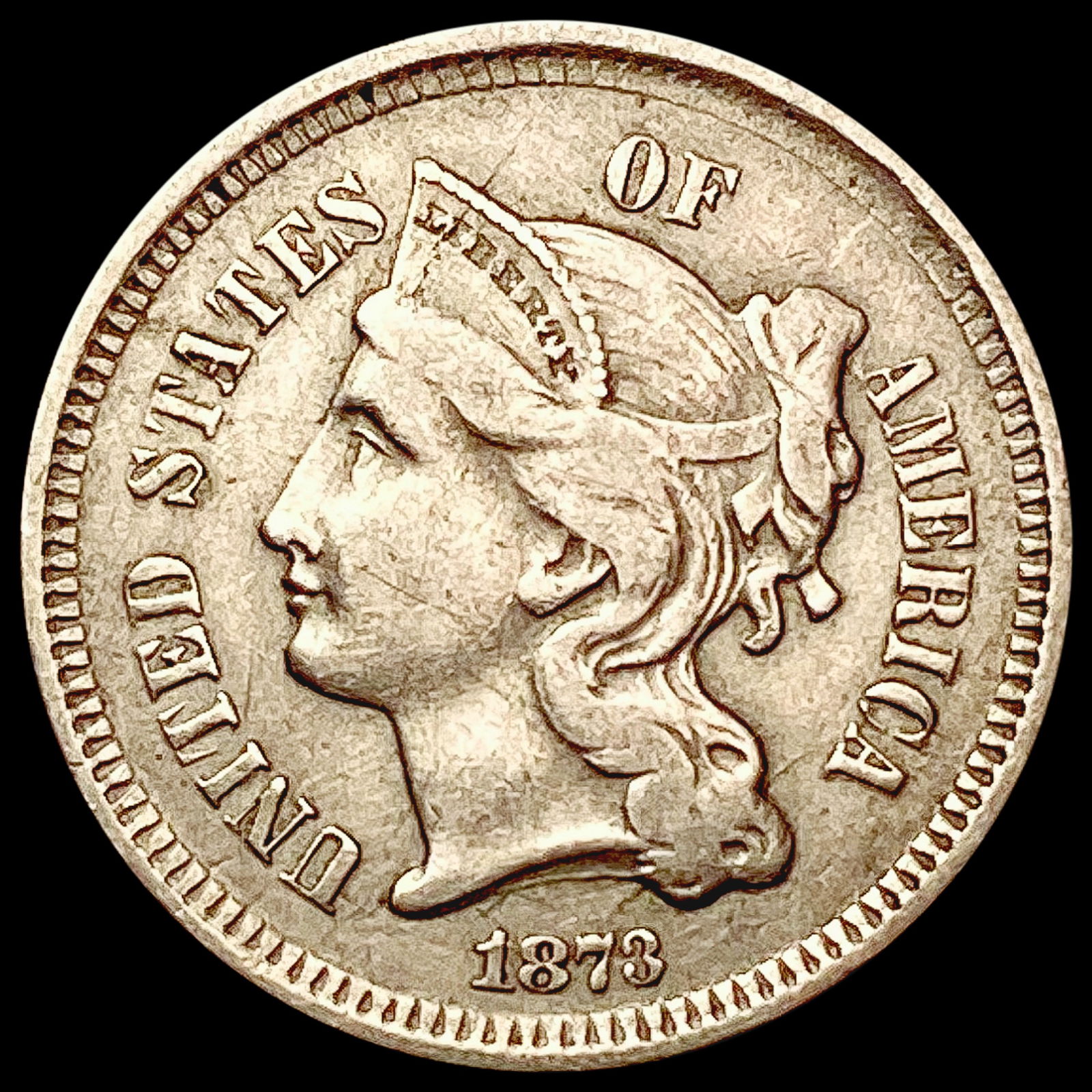 1873 Nickel Three Cent CLOSELY UNCIRCULATED (1 of 2)