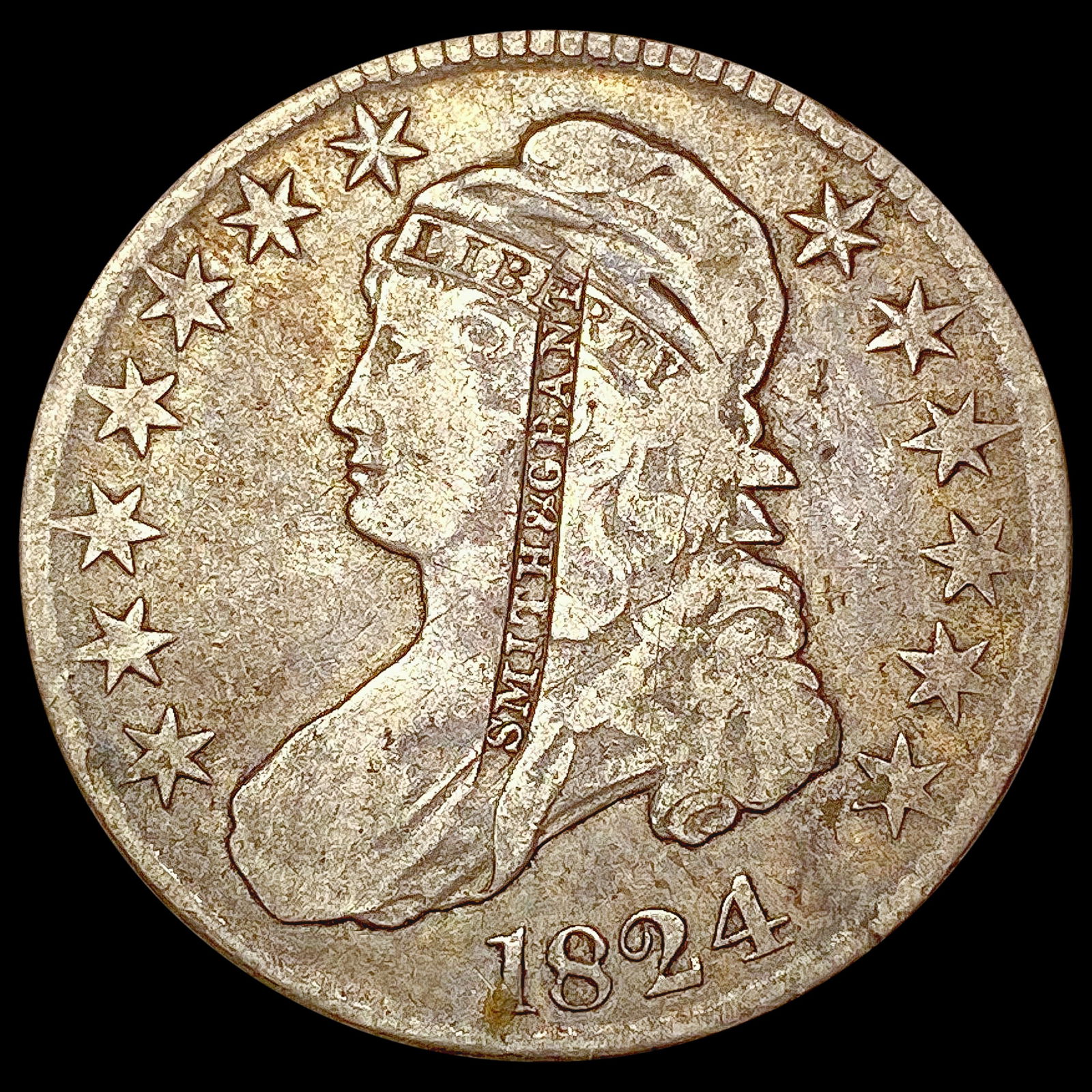 1824 Smith & Grant Counterstamp Capped Bust Half Dollar LIGHTLY CIRCULATED (1 of 2)