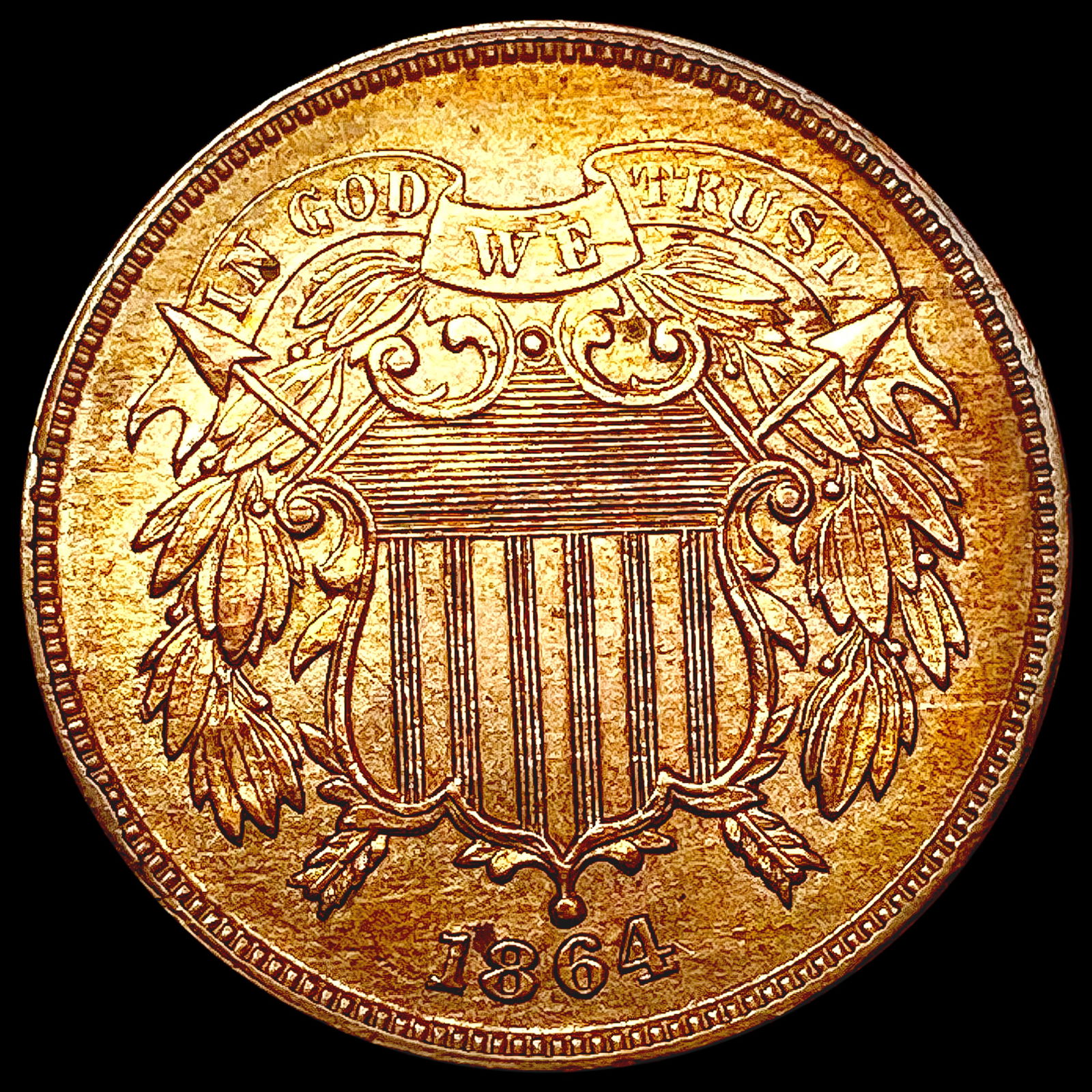 1864 Lg Motto Two Cent Piece CLOSELY UNC (1 of 2)