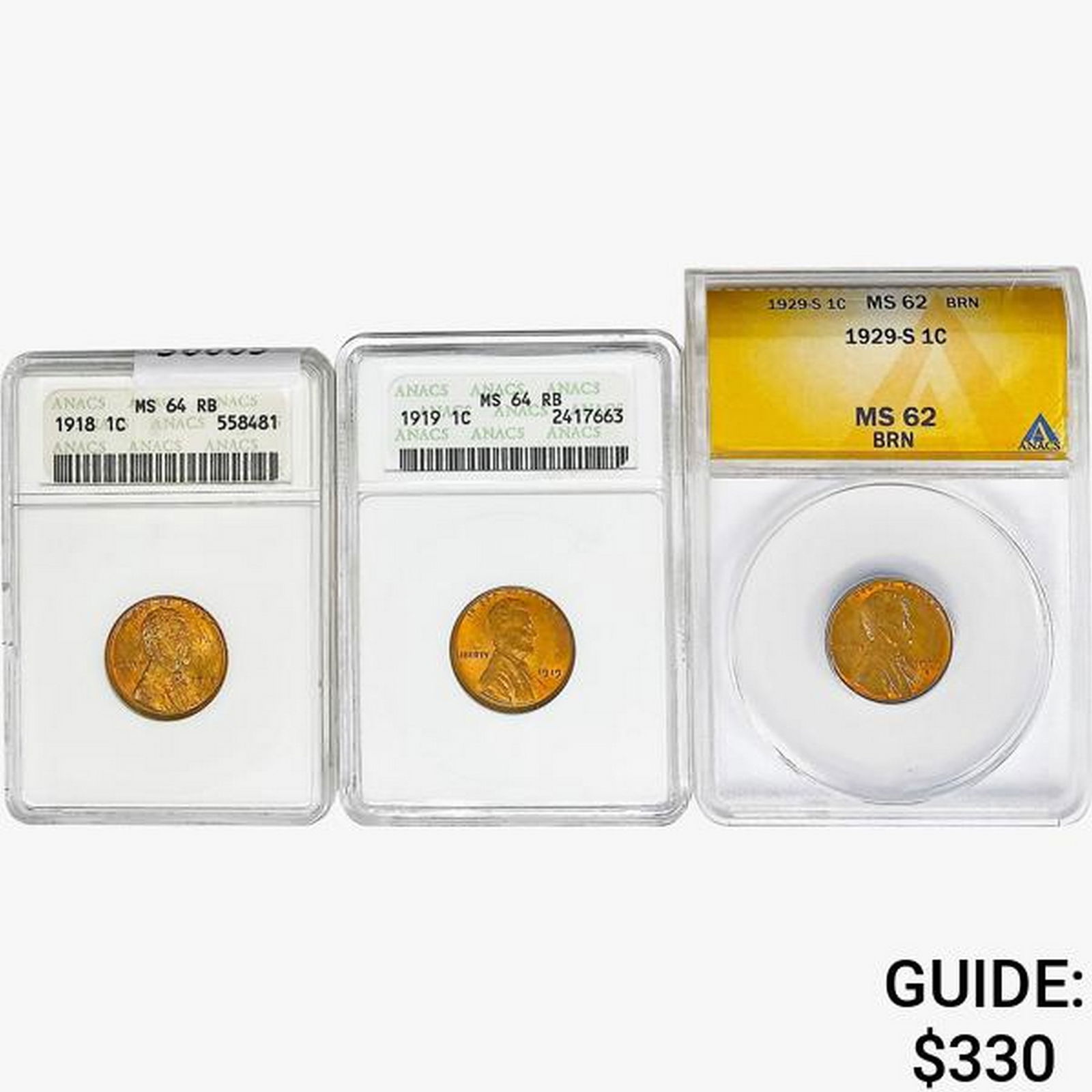 [3]1918-1929 Wheat Cent PCGS/ANACS MS62-64 RB/BRN (1 of 2)