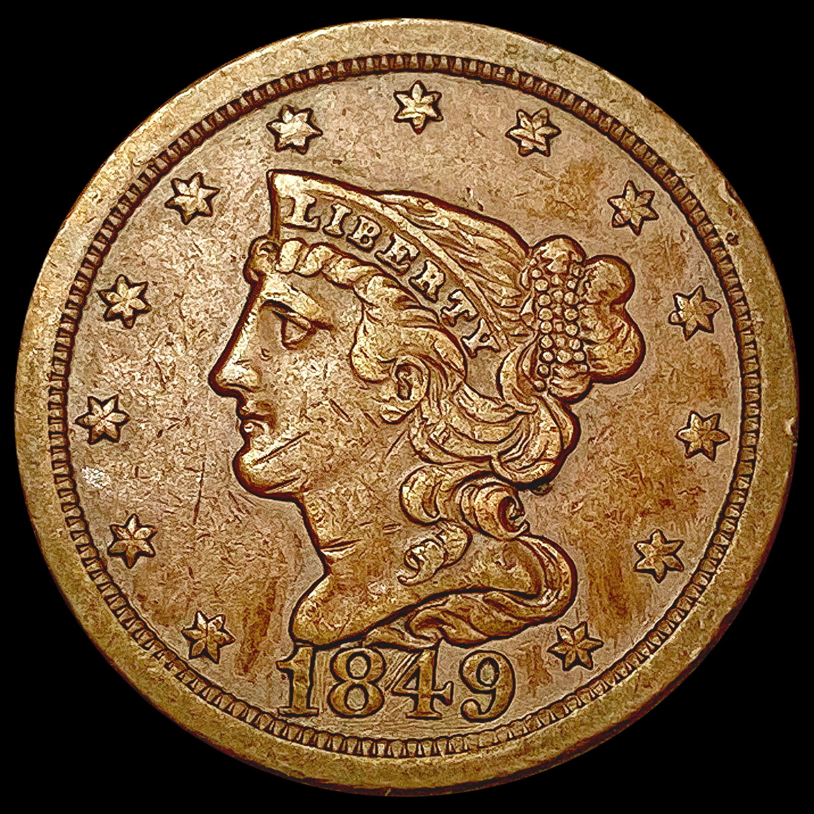 1849 Braided Hair Half Cent CLOSELY UNCIRCULATED (1 of 2)