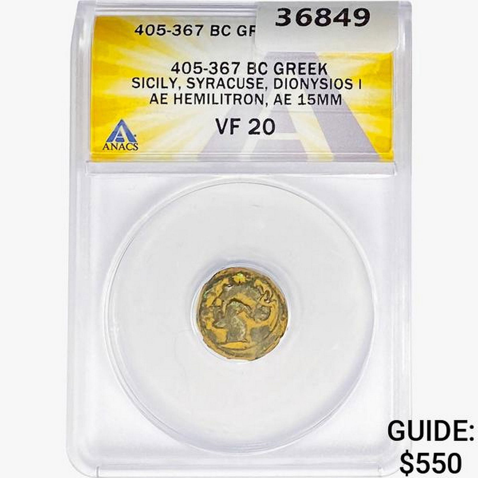 405-367 BC Greek Hemilitron-Sicily, Syracuse ANACS VF20 (1 of 2)