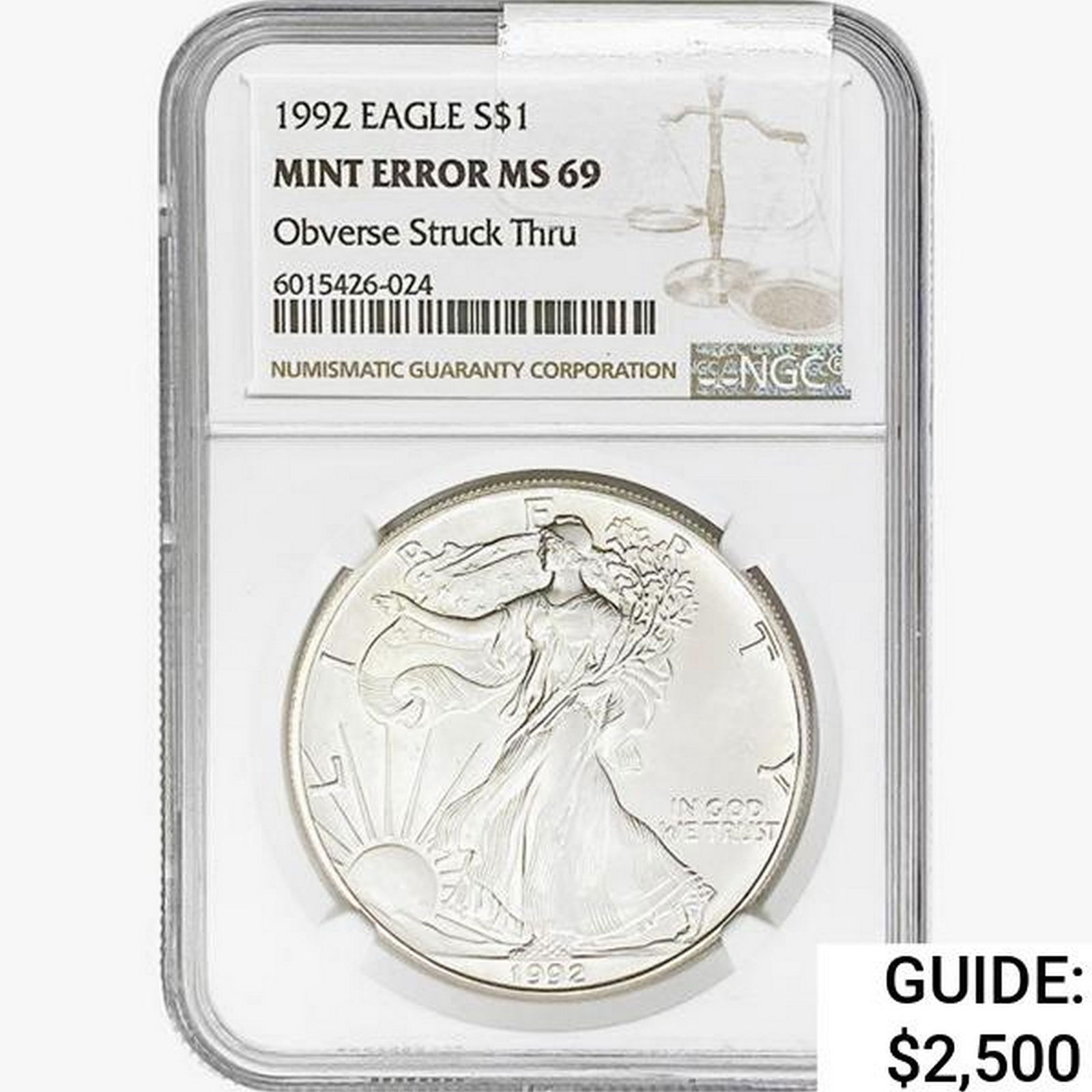 1992 Silver Eagle NGC MS69 Mint Error (1 of 2)