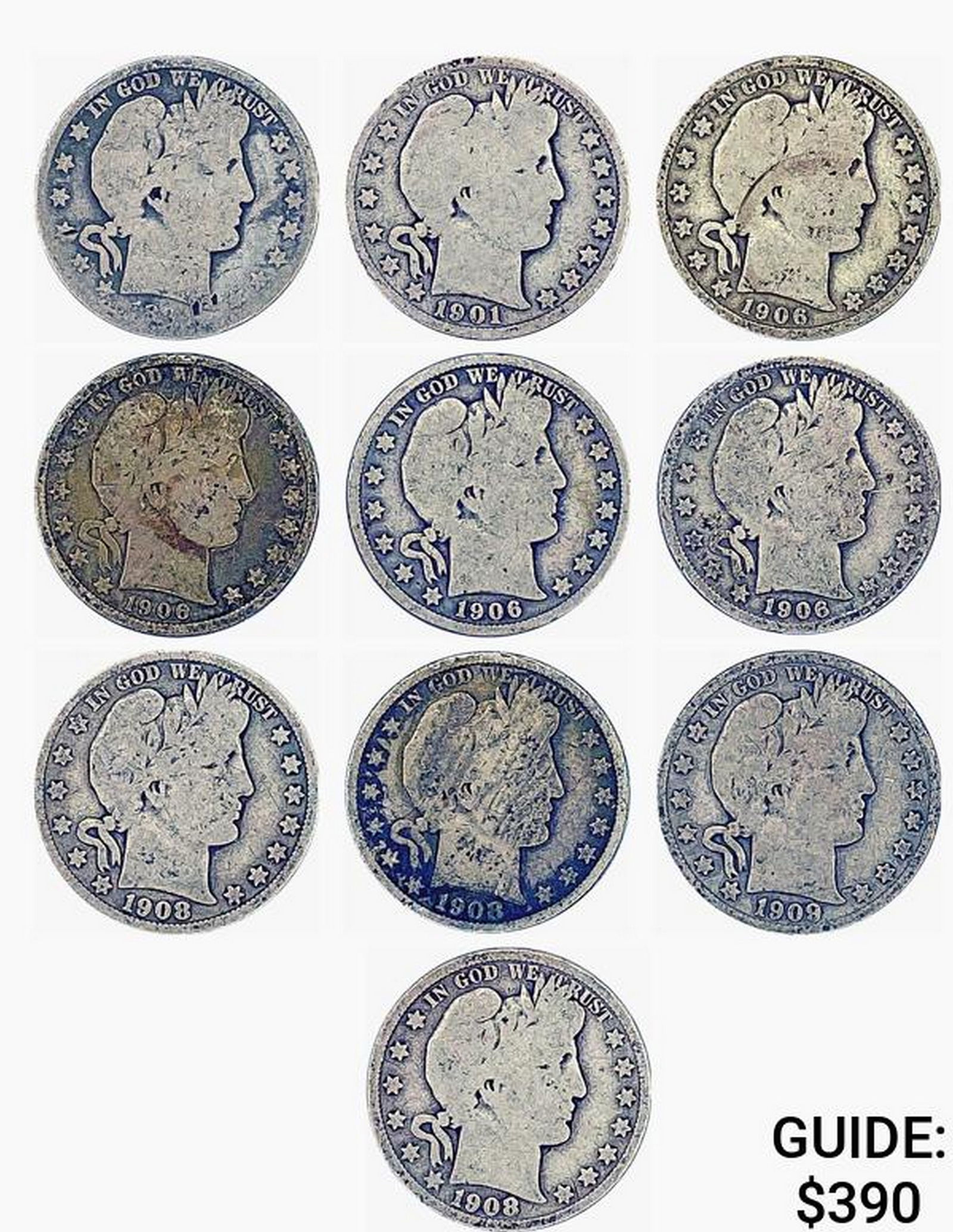 1894-1909 Barber Half Dollars [10 Coins] (1 of 2)