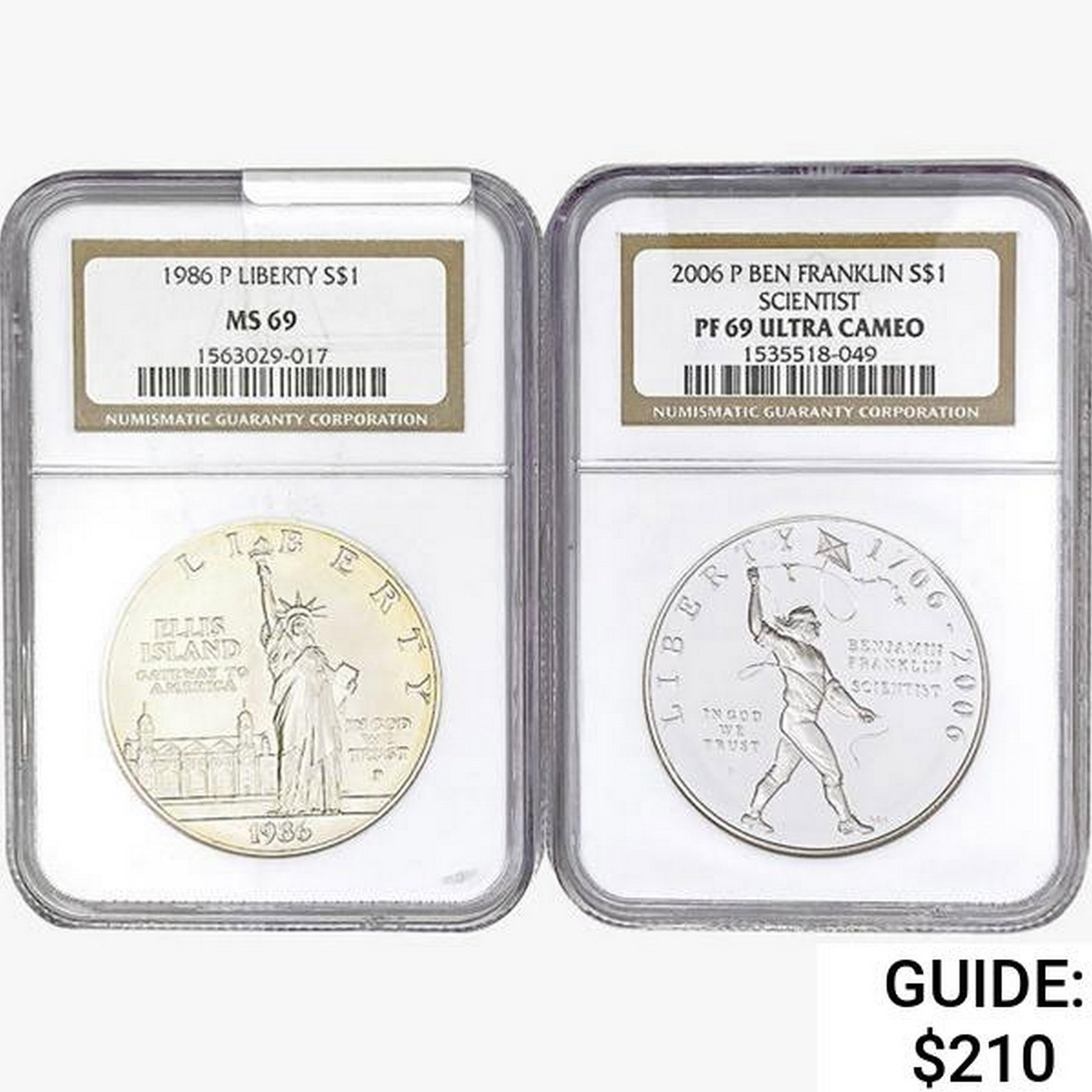 [2] 1986-P & 2006-P S$1 Liberty/Franklin NGC MS/PF69: [2] 1986-P & 2006-P S$1 Liberty/Franklin NGC MS/PF69