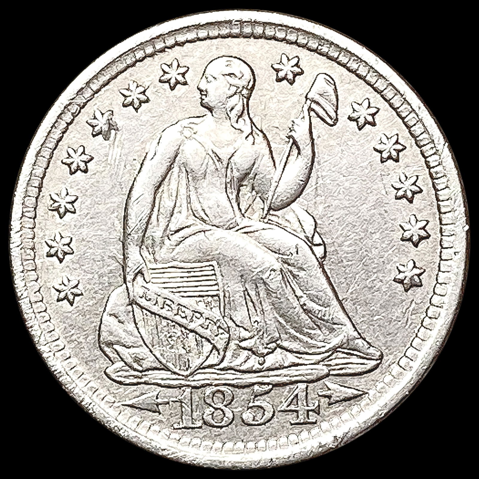 1854 Arrows Seated Liberty Half Dime CHOICE AU (1 of 2)