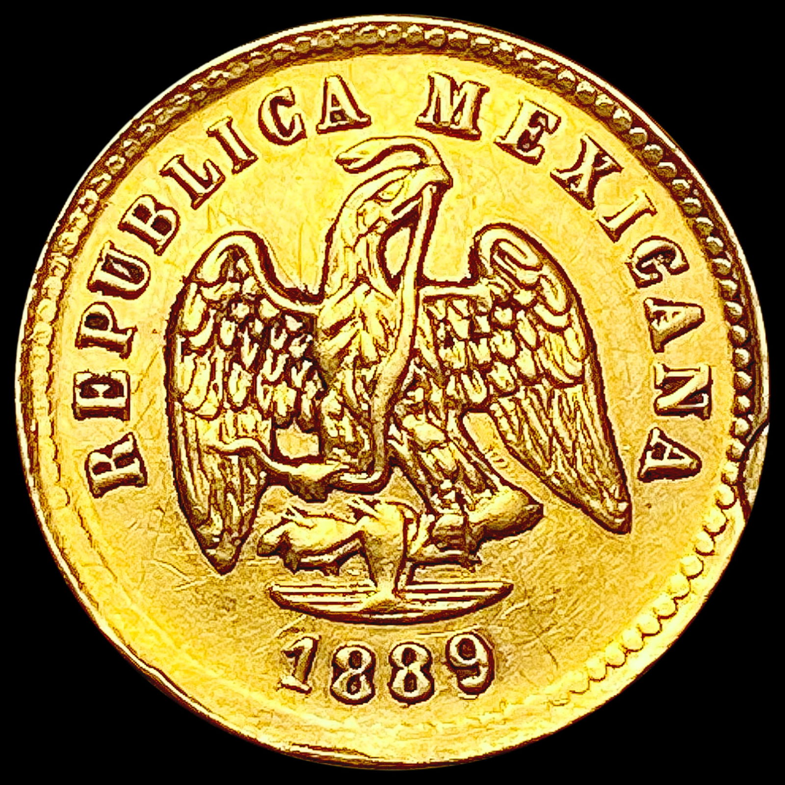 1889 .0476oz Gold 1 Peso HIGH GRADE: 1889 .0476oz Gold 1 Peso HIGH GRADE