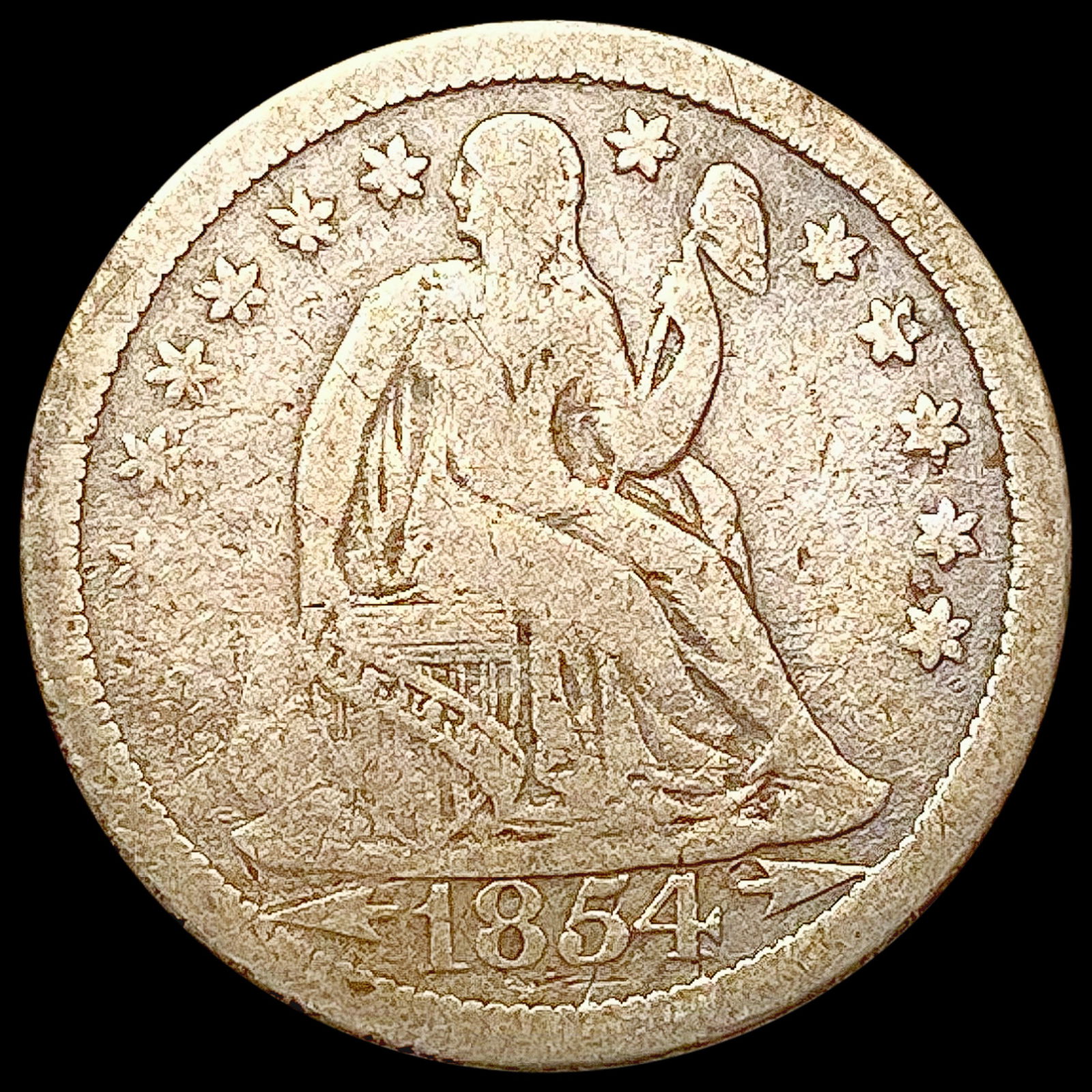 1854-O Arrows Seated Liberty Dime NICELY CIRCULATED (1 of 2)