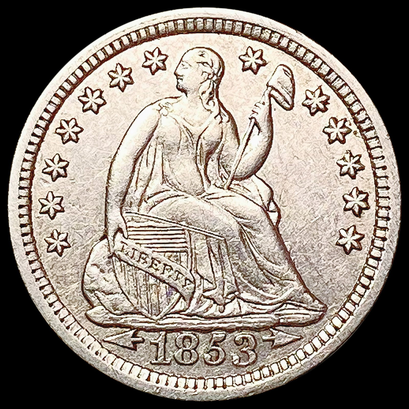 1853 Arrows Seated Liberty Half Dime CLOSELY UNCIRCULATED (1 of 2)