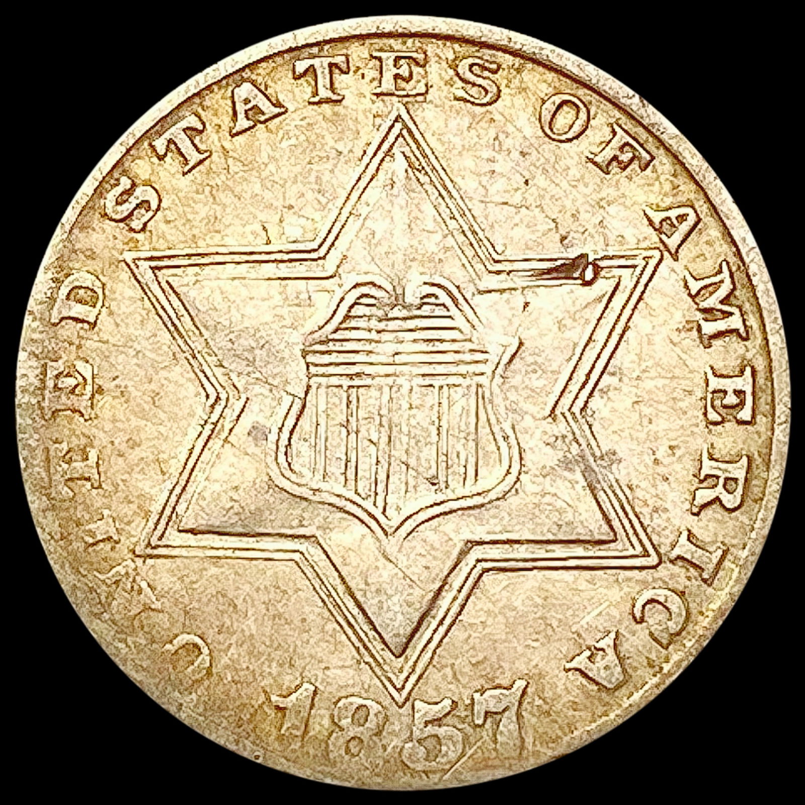 1857 Silver Three Cent NICELY CIRCULATED (1 of 2)