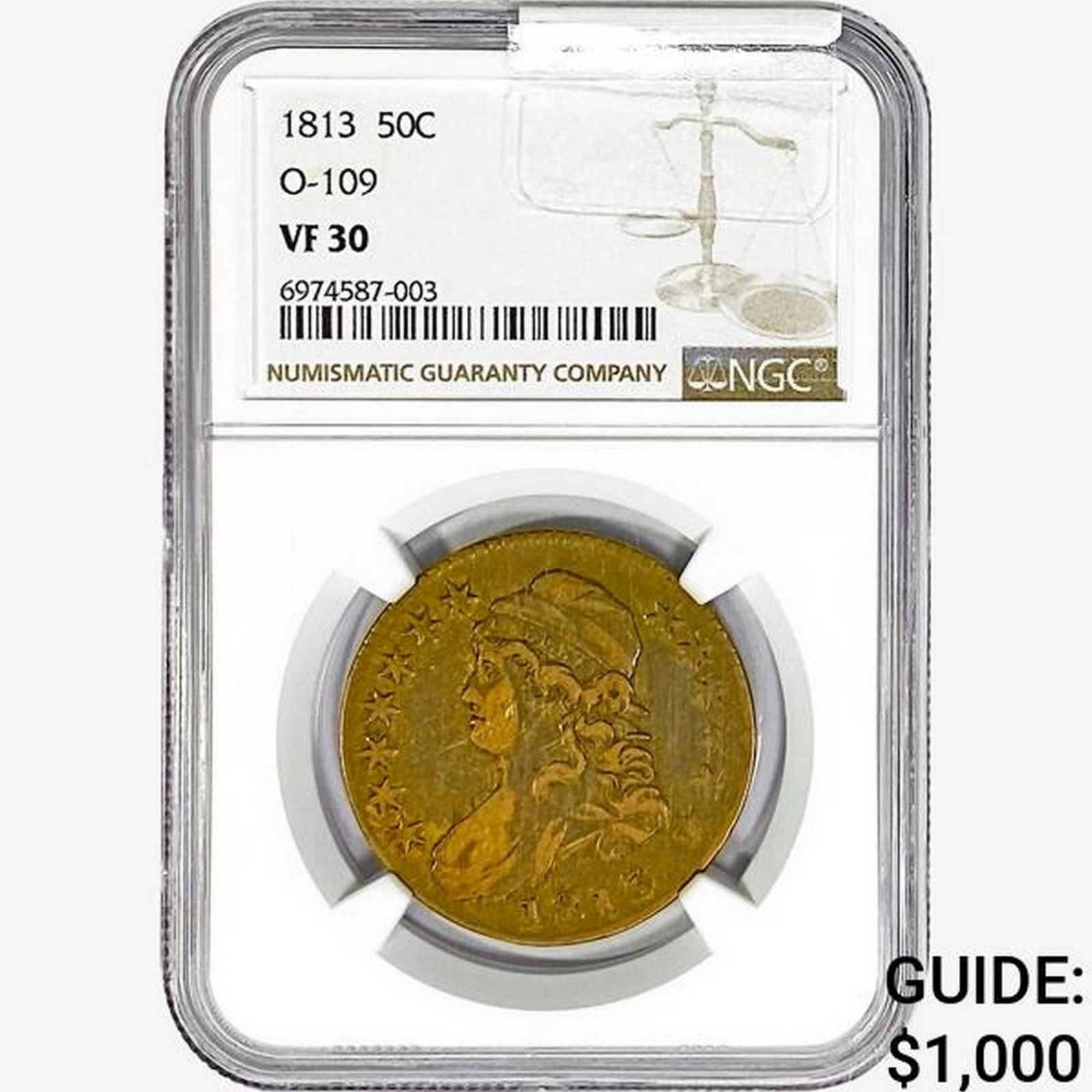 1813 Capped Bust Half Dollar NGC VF30 O-109 (1 of 2)