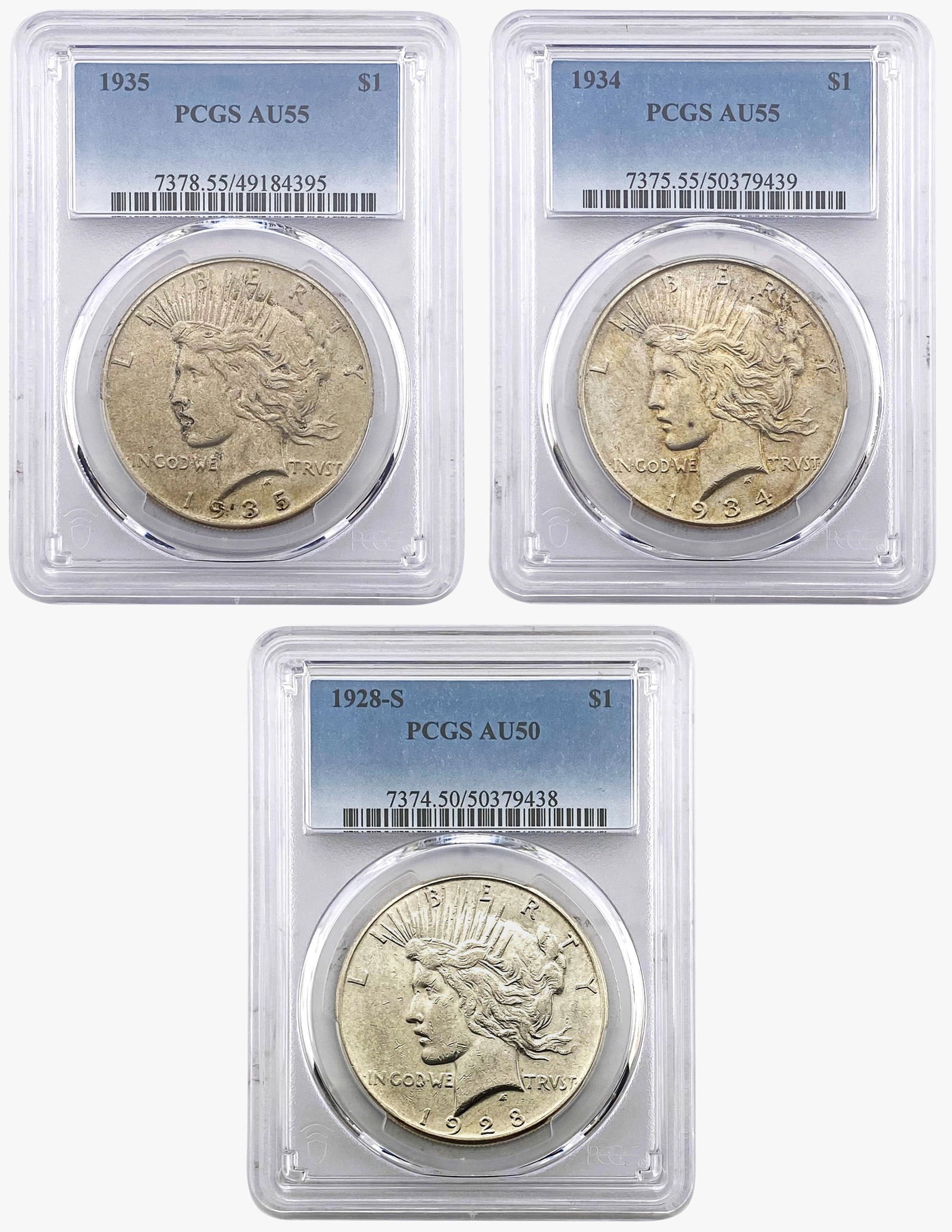 [3] 1928-1935 Silver Peace Dollar PCGS AU (1 of 2)