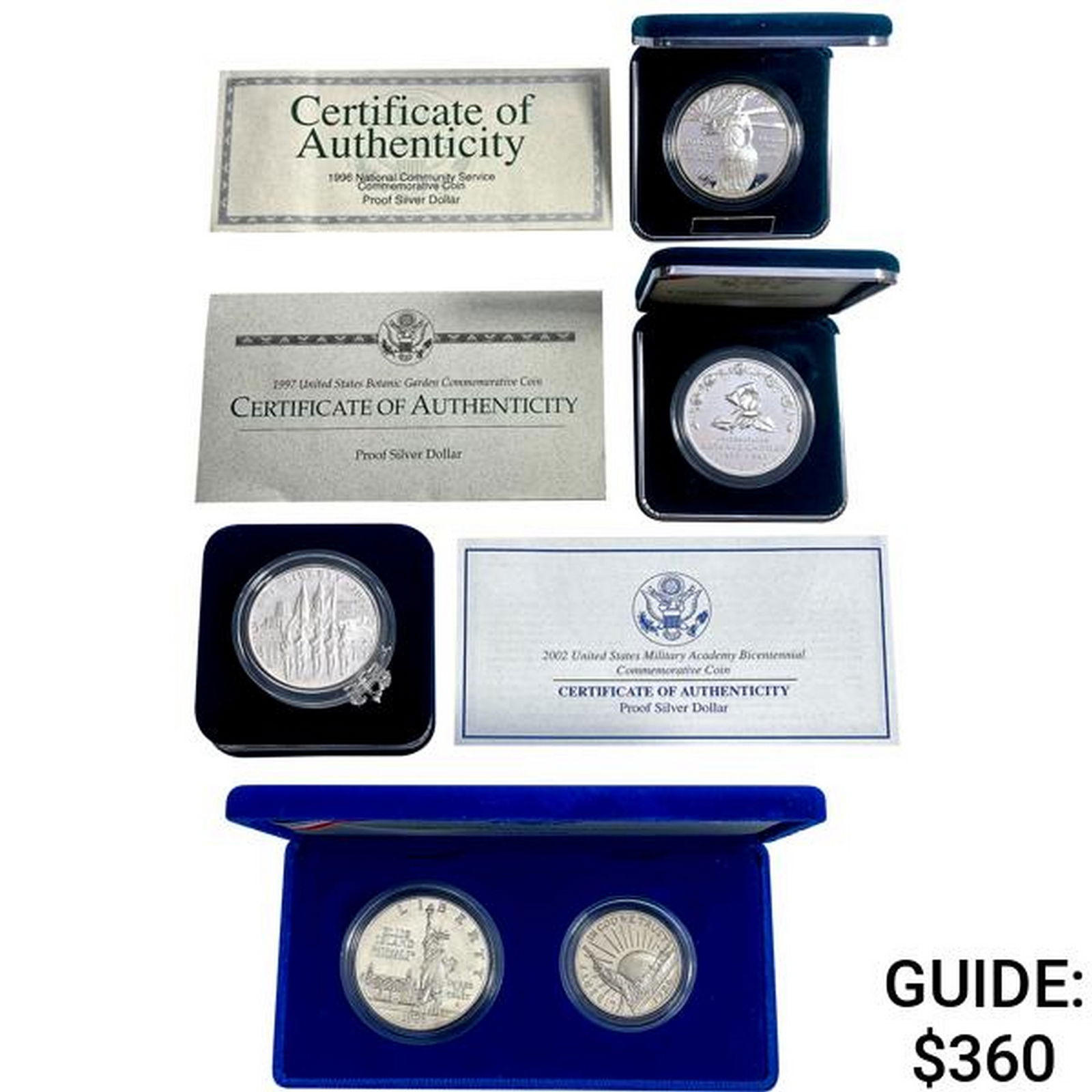 1986-2012 US Commemorative Silver Dollars [5 Coins] (1 of 2)