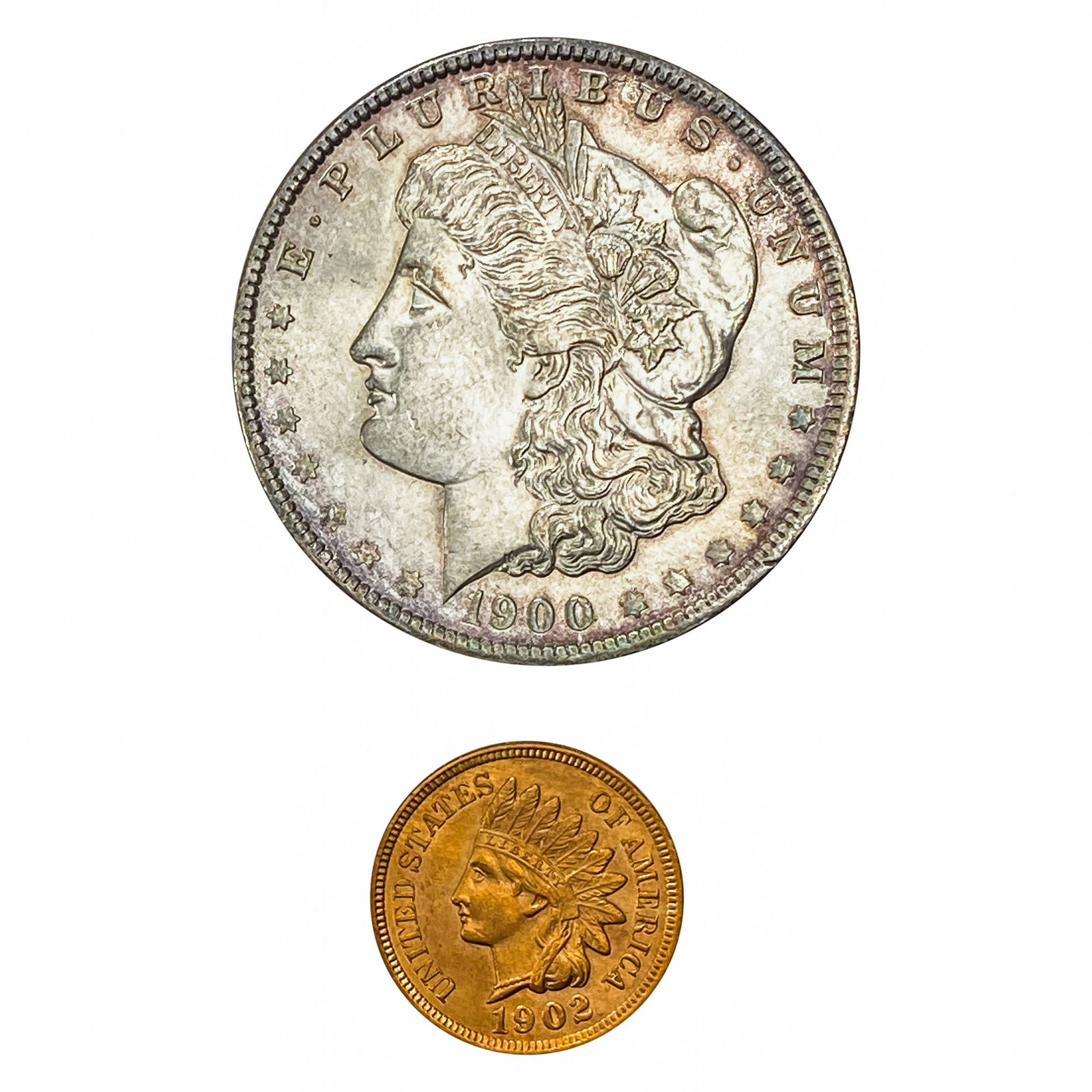 [2]1900-1902 Indian Head Cent & Morgan Dollar (1 of 2)