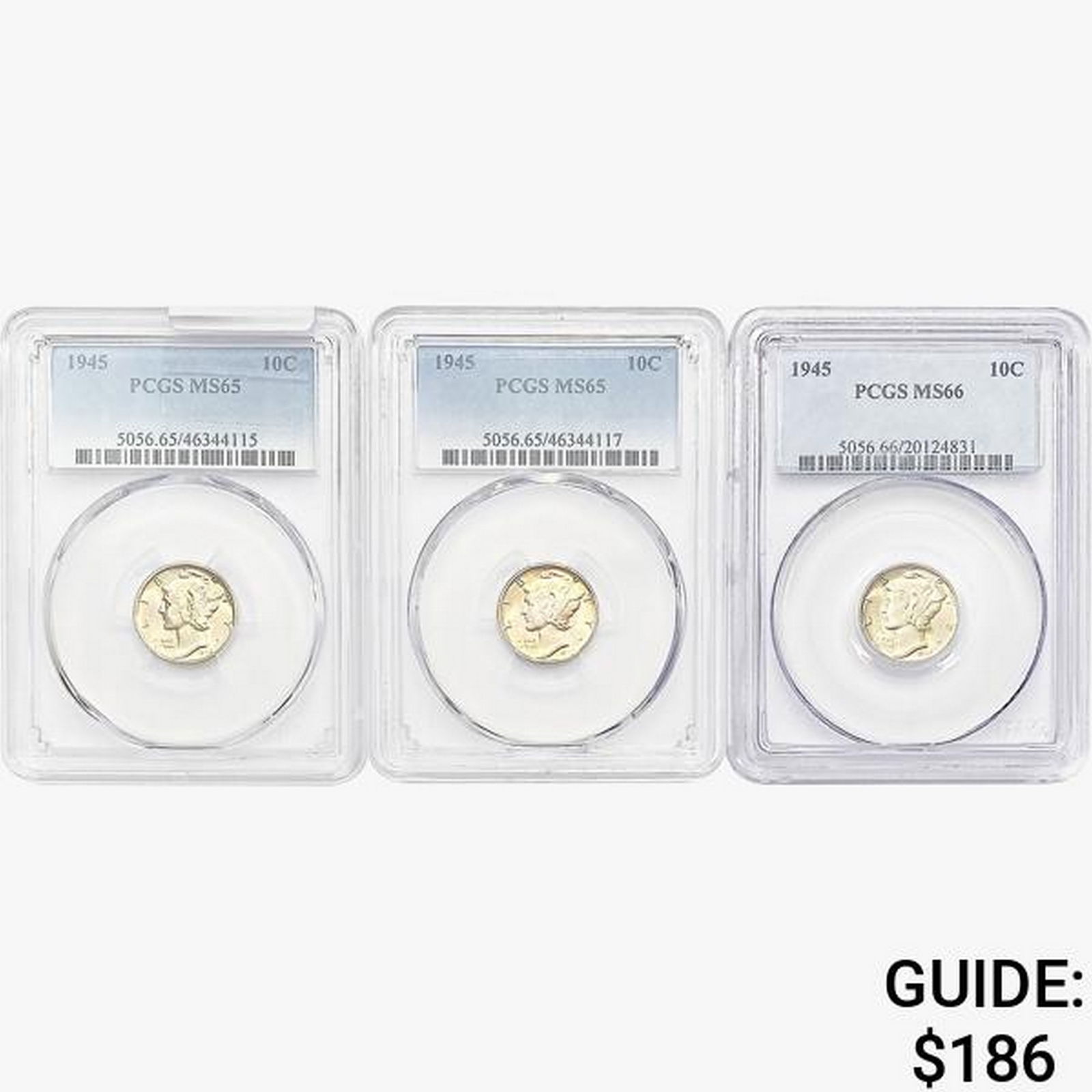 [3]1945 Mercury Silver Dime PCGS MS65-66 (1 of 2)