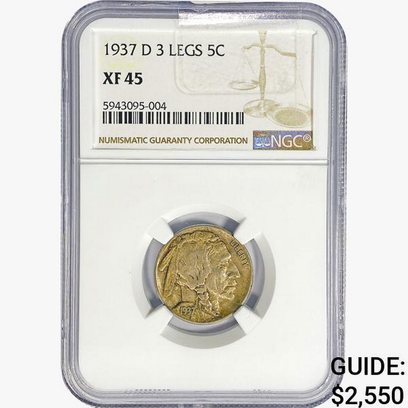 1937-D Buffalo Nickel NGC XF45 3 Legs (1 of 2)
