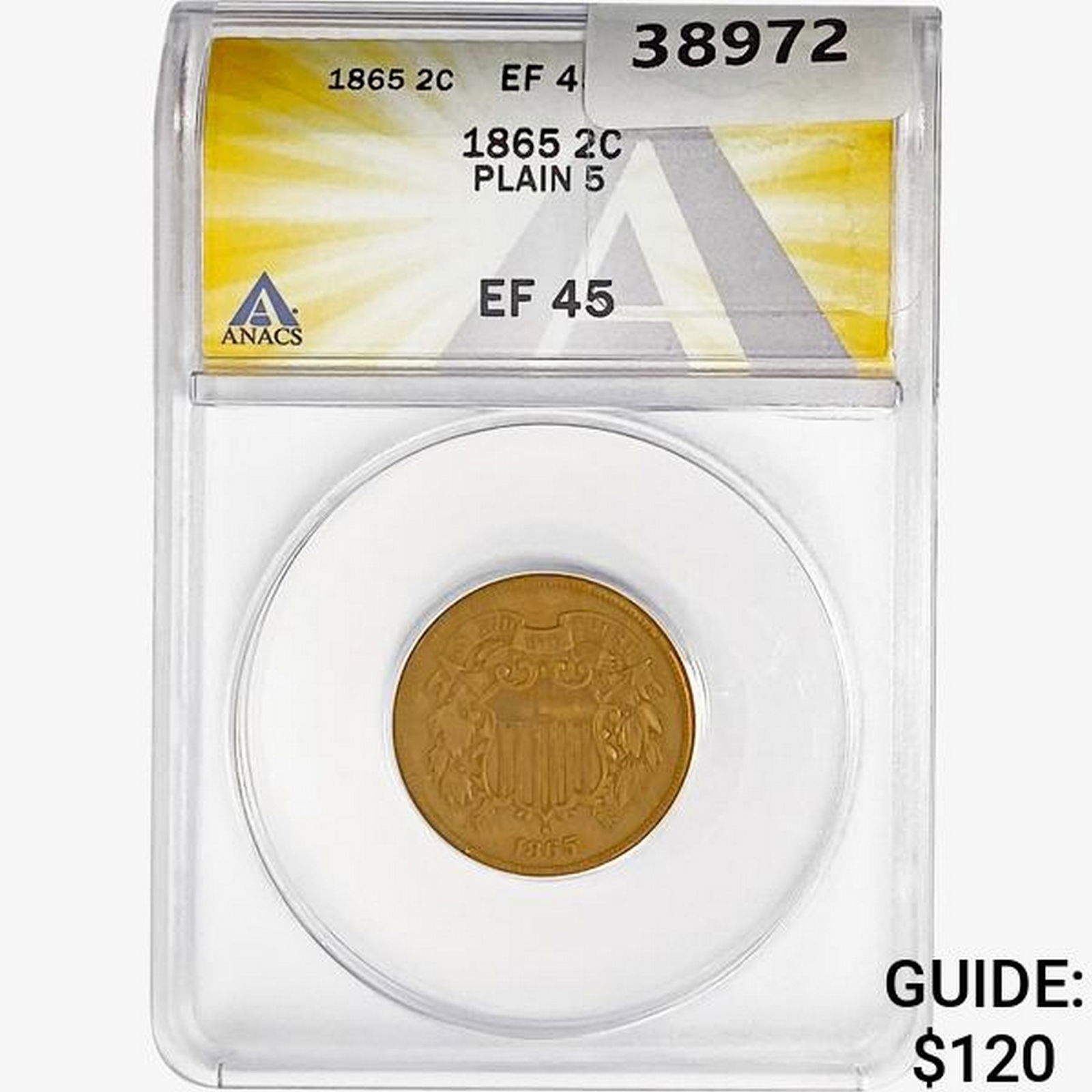 1865 Two Cent Piece ANACS EF45 Plain 5 (1 of 2)