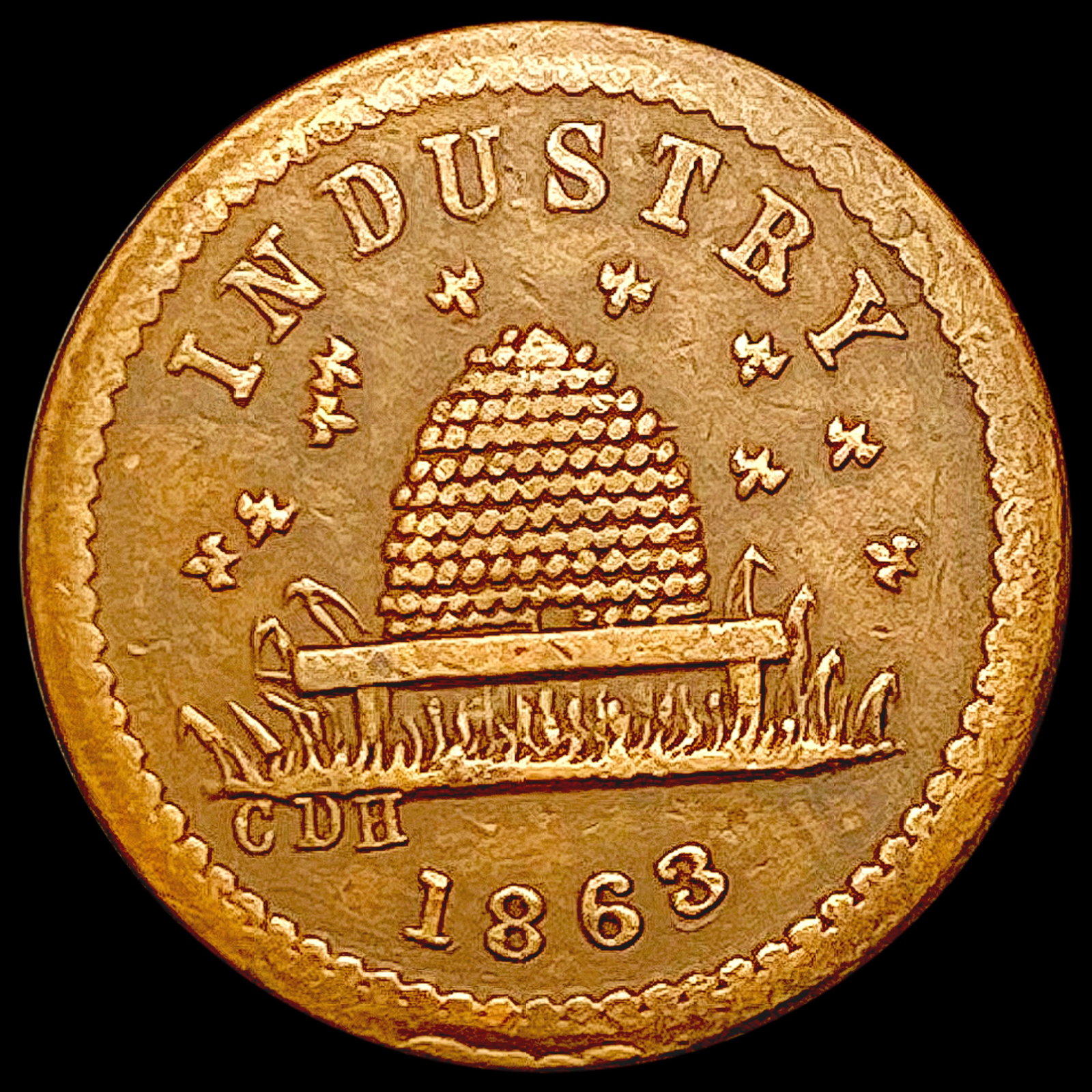 1863 Beehive Ind. Patriotic Civ.War Token CLOSELY UNCIRCULATED (1 of 2)