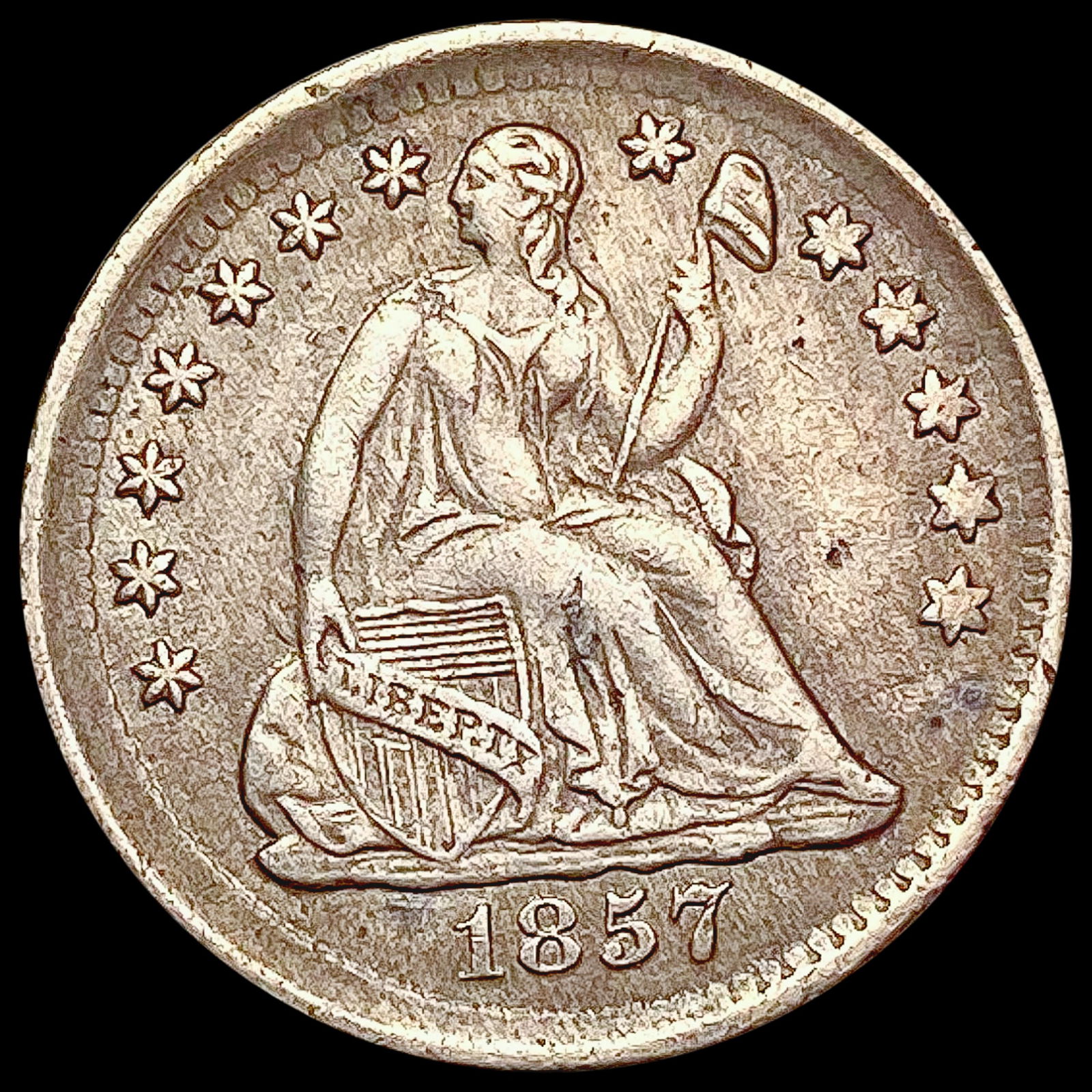 1857 Seated Liberty Half Dime NEARLY UNCIRCULATED (1 of 2)