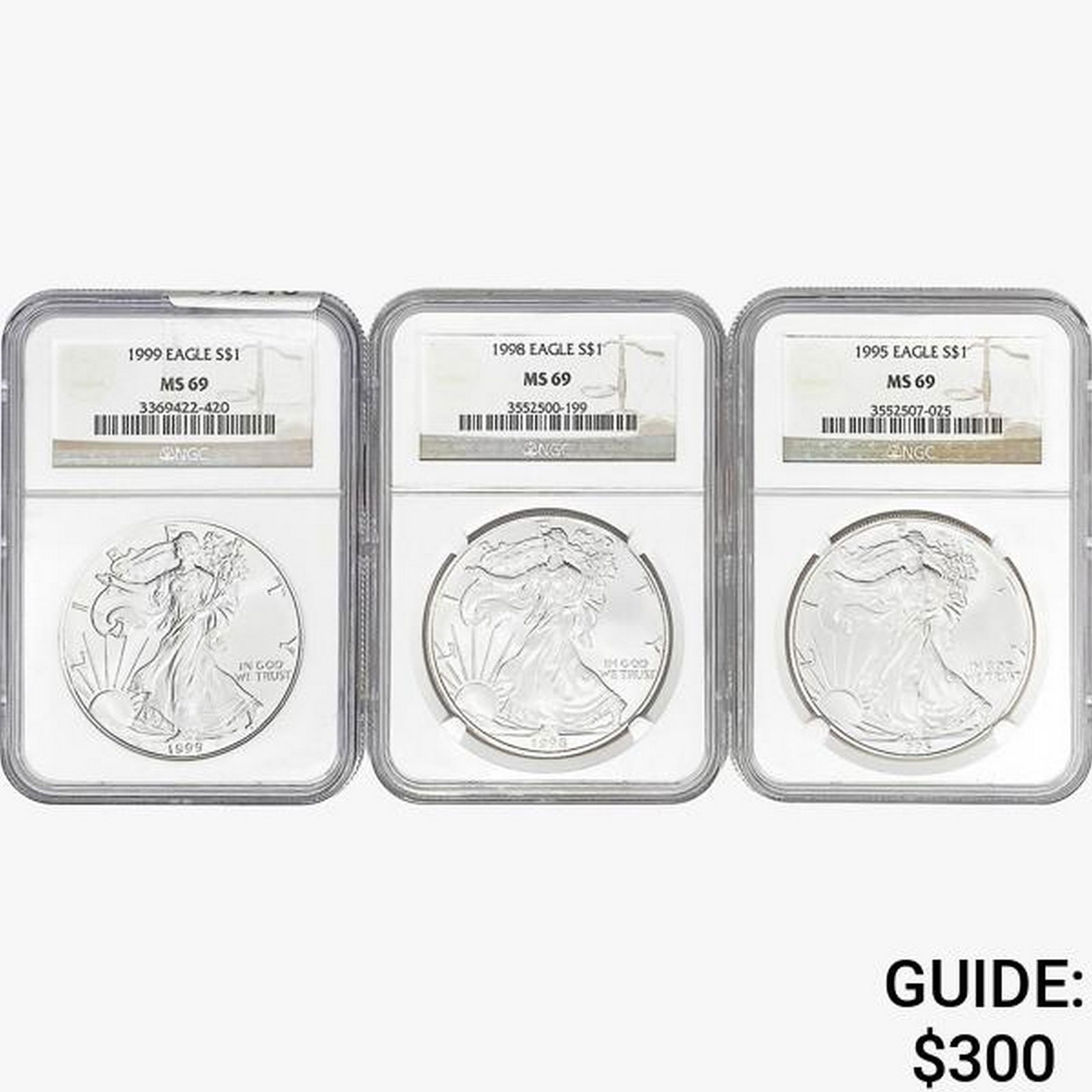 [3] 1995-1999 Silver Eagle NGC MS69 (1 of 2)