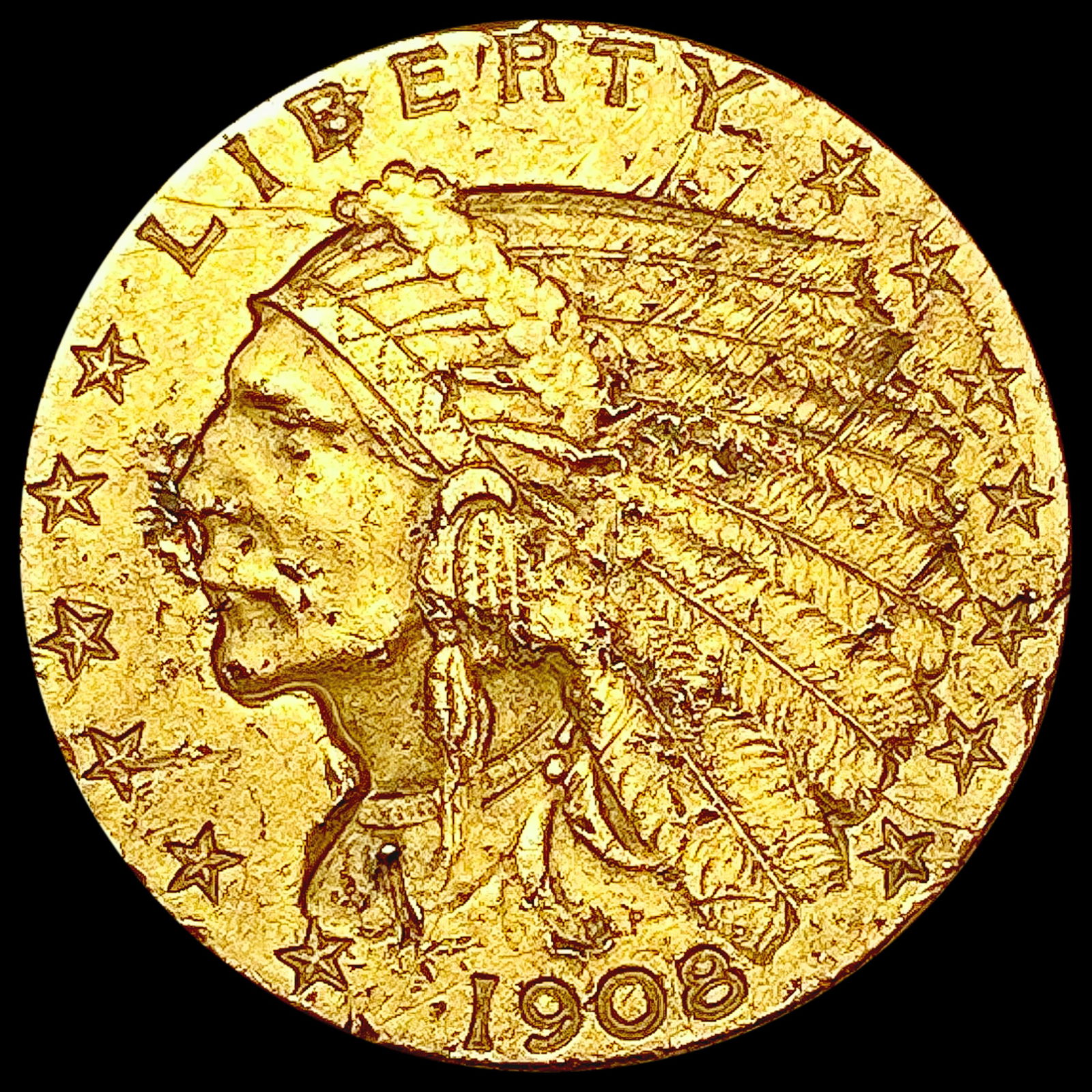 1908 $2.50 Gold Quarter Eagle CLOSELY UNCIRCULATED (1 of 2)