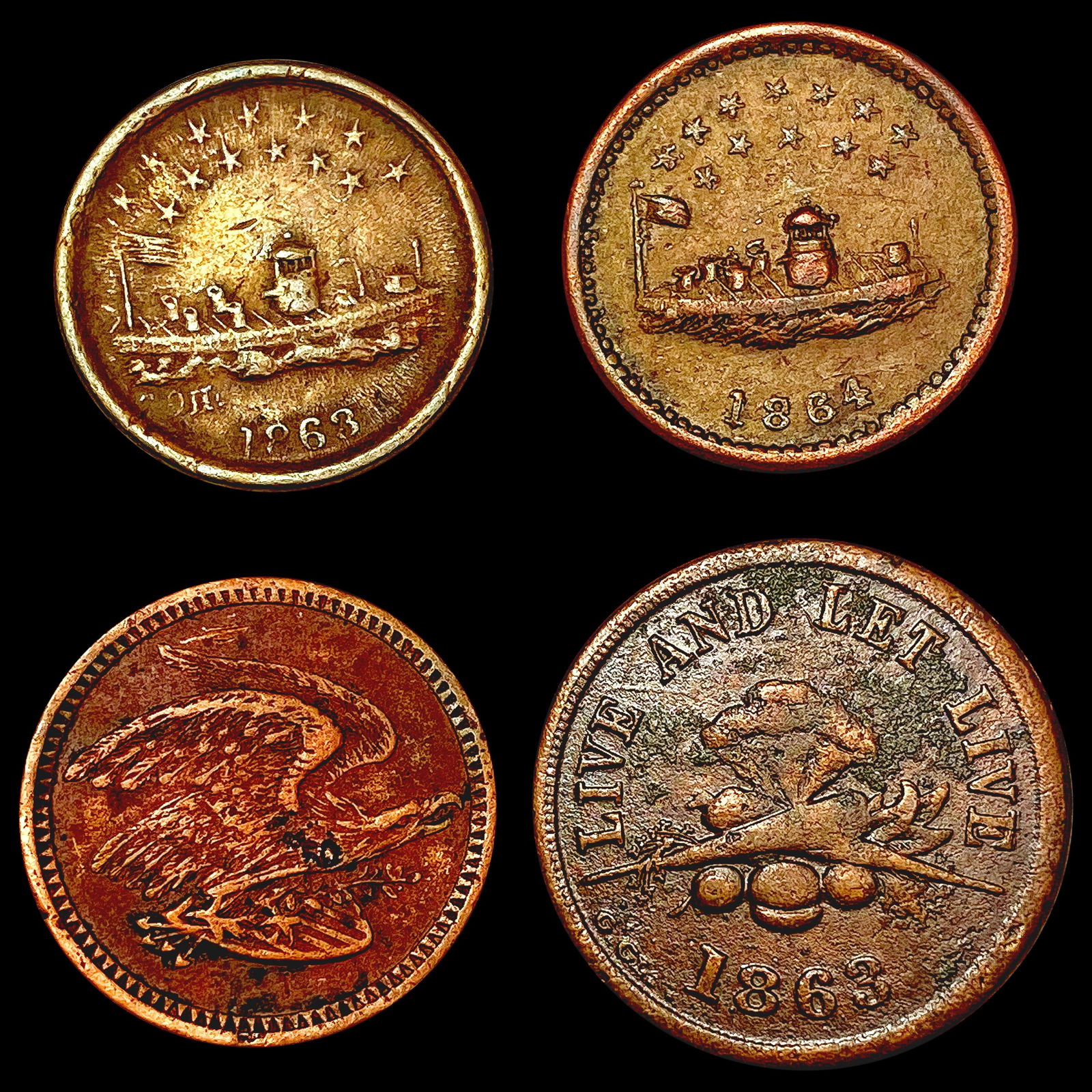[4] 1863 Varied U.S. Tokens HIGH GRADE (1 of 2)