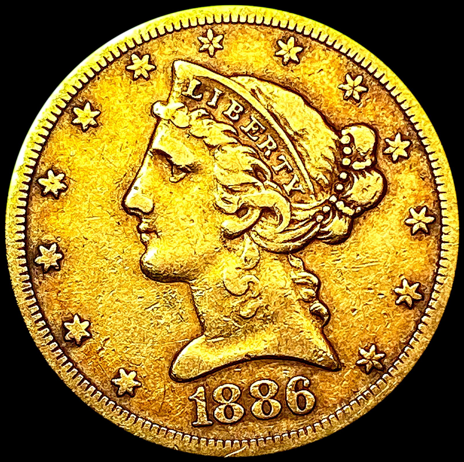 1886-S $5 Gold Half Eagle LIGHTLY CIRCULATED (1 of 2)