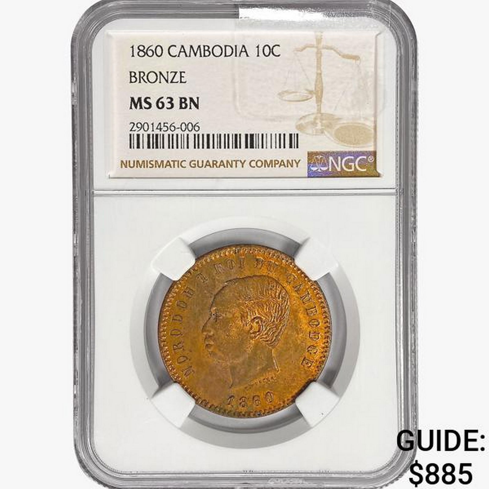 1860 10C Cambodia NGC MS63 BN Bronze (1 of 2)