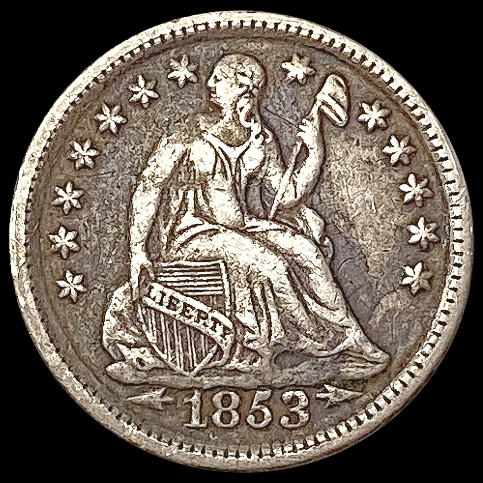 1853 Arrows Seated Liberty Half Dime NICELY CIRCULATED (1 of 2)