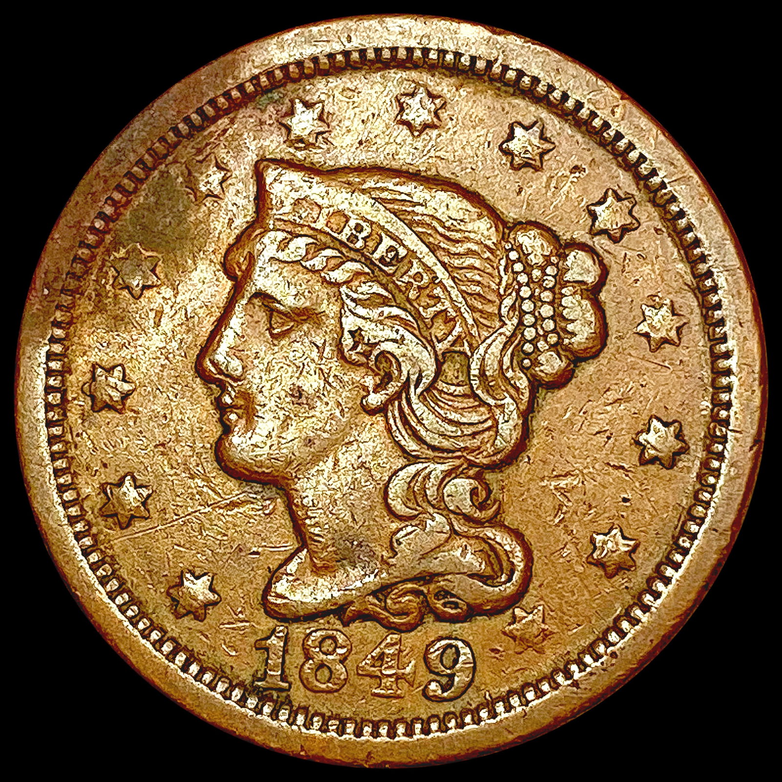 1849 Braided Hair Large Cent LIGHTLY CIRCULATED (1 of 2)
