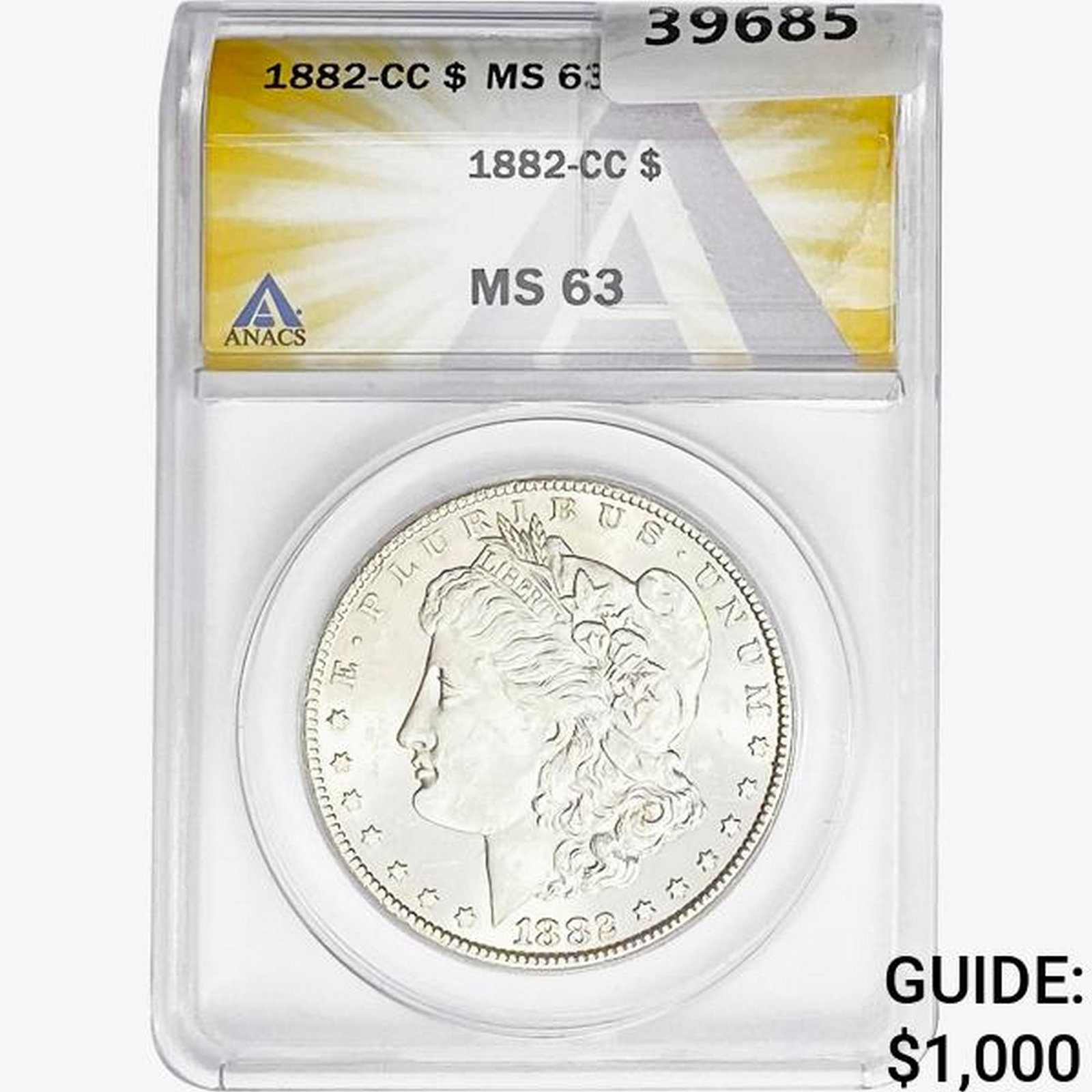 1882-CC Morgan Silver Dollar ANACS MS63: 1882-CC Morgan Silver Dollar ANACS MS63