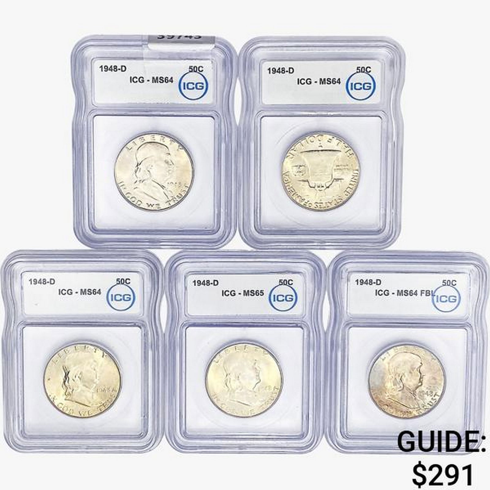 [5] 1948-D Franklin Half Dollar ICG MS64/65 (1 of 2)