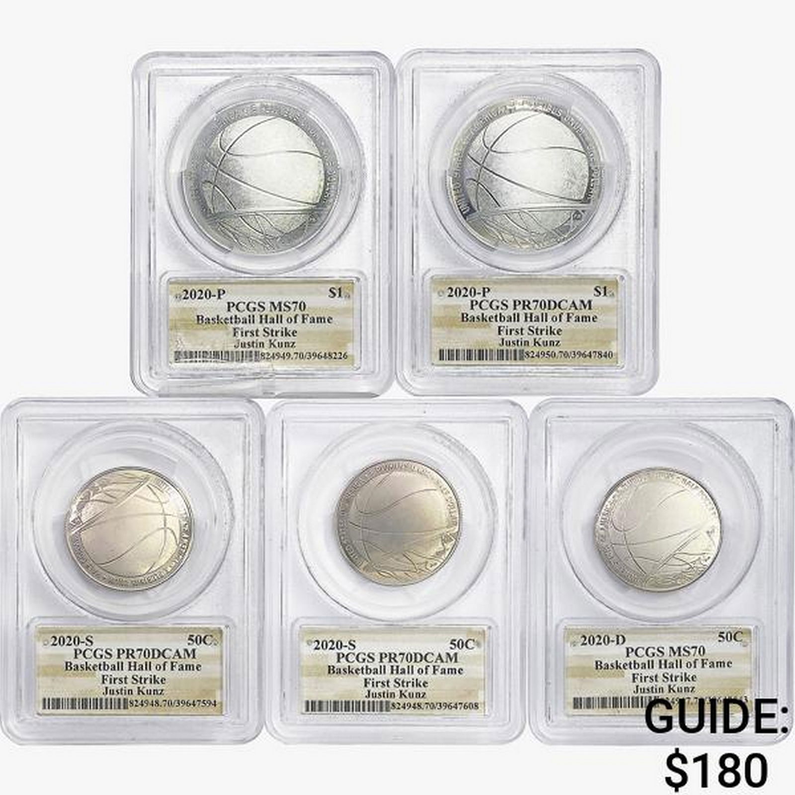 [5] 2020 Silver 50C&$1 Base. HoF J.Kunz PCGS MS/PR70 (1 of 2)