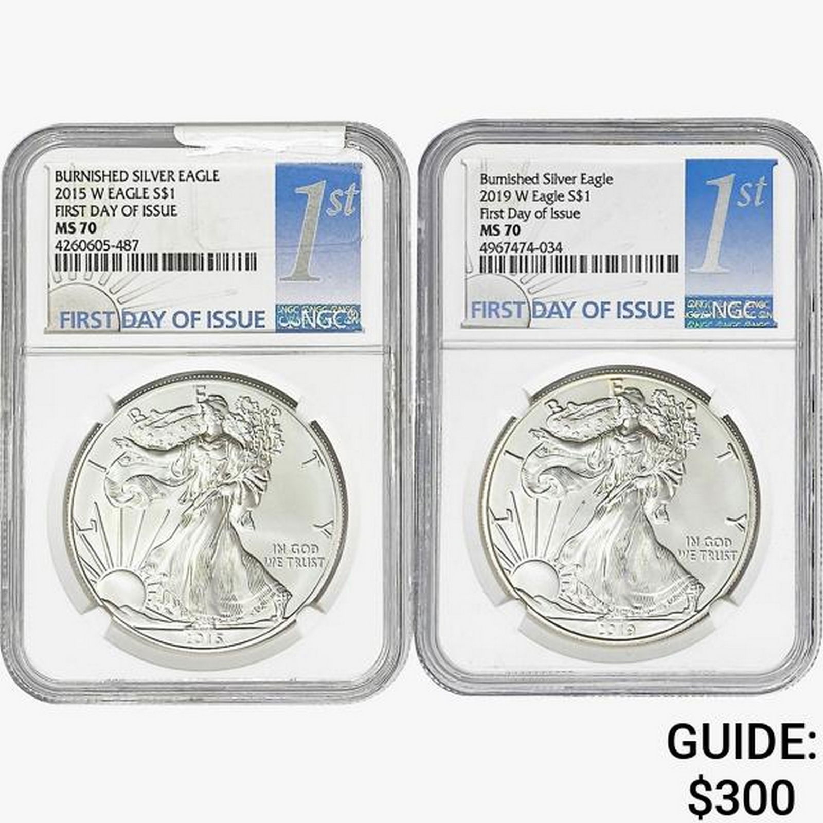 [2] 2015-W&2019-W Silver Eagle NGC MS70 FDI Burnished (1 of 2)